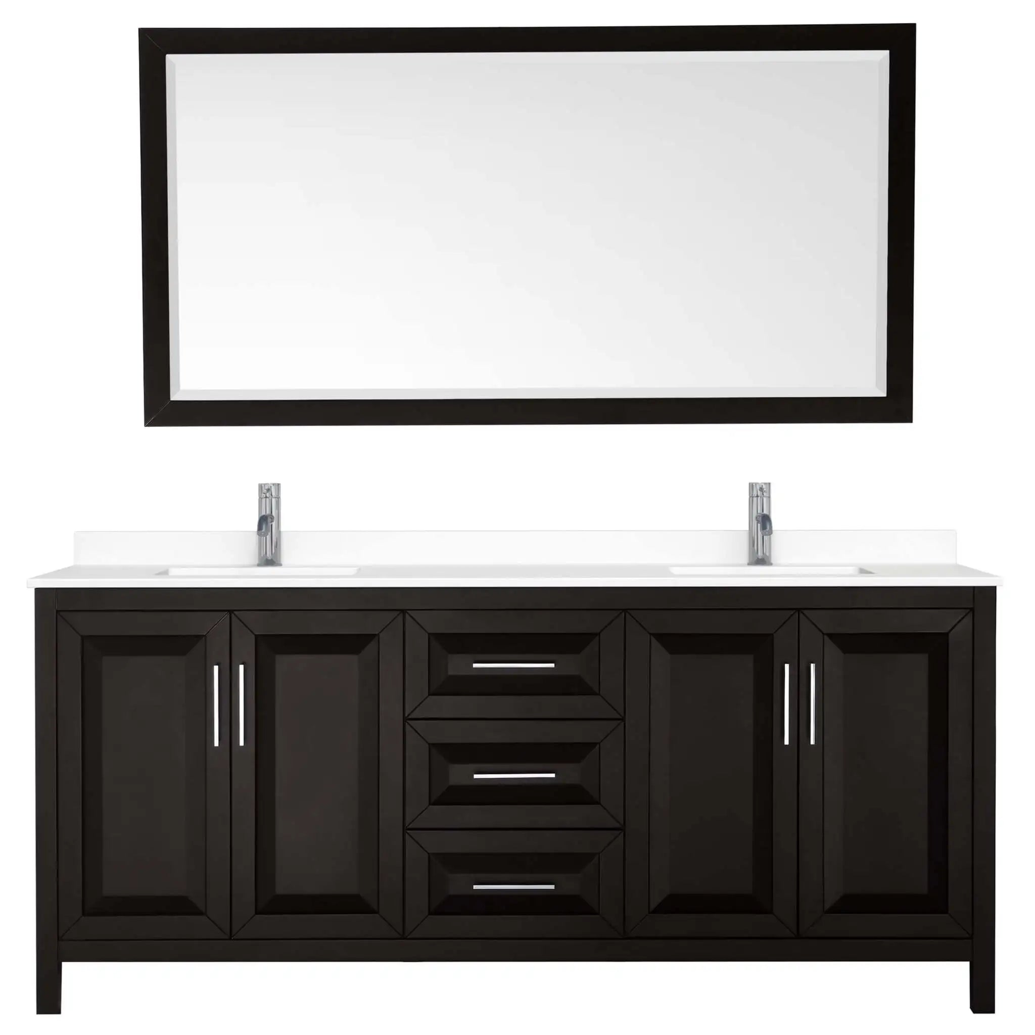 80" Daria Double Bathroom Vanity in Dark Espresso with Polished Chrome Trim & 70" Mirror by Wyndham