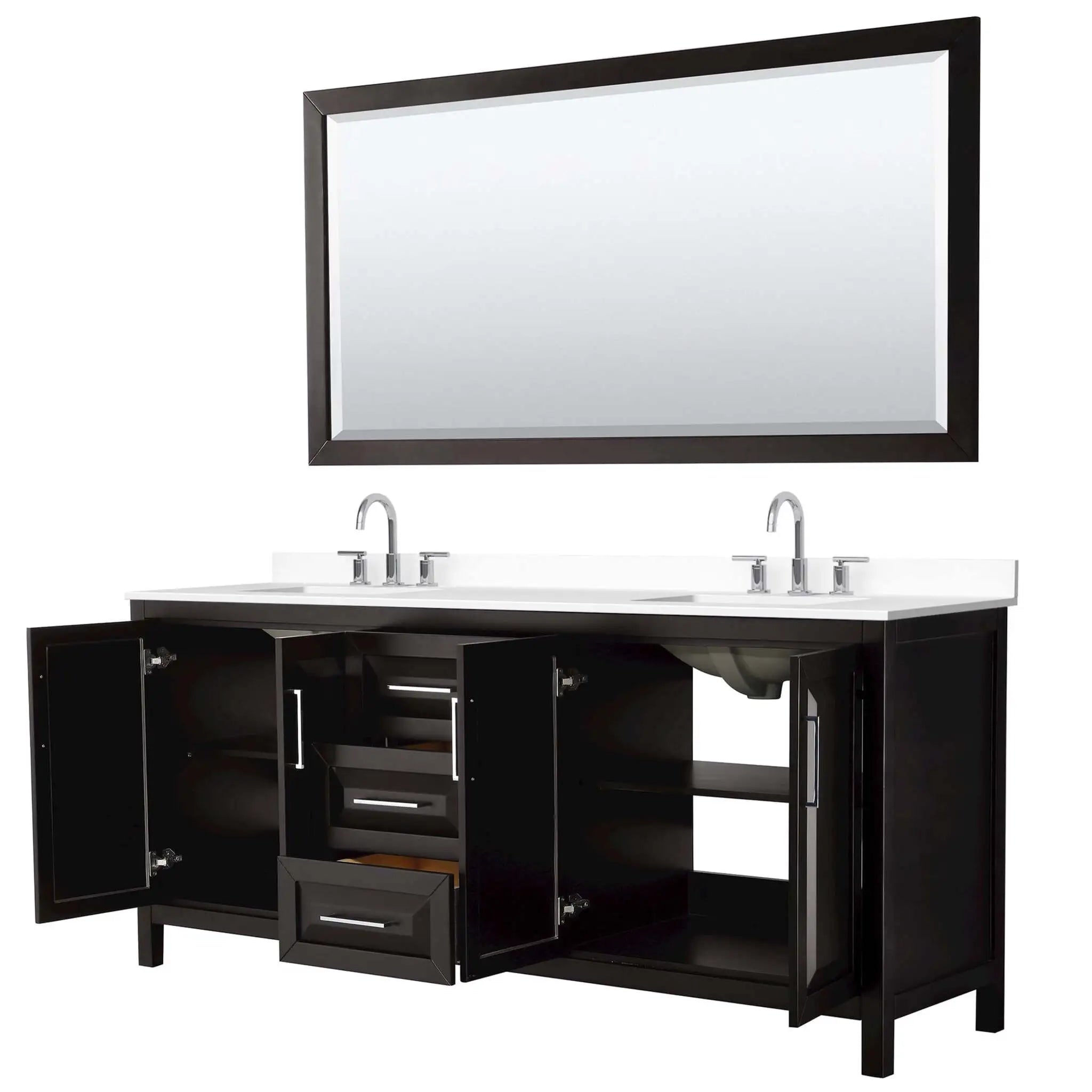 80" Daria Double Bathroom Vanity in Dark Espresso with Polished Chrome Trim & 70" Mirror by Wyndham