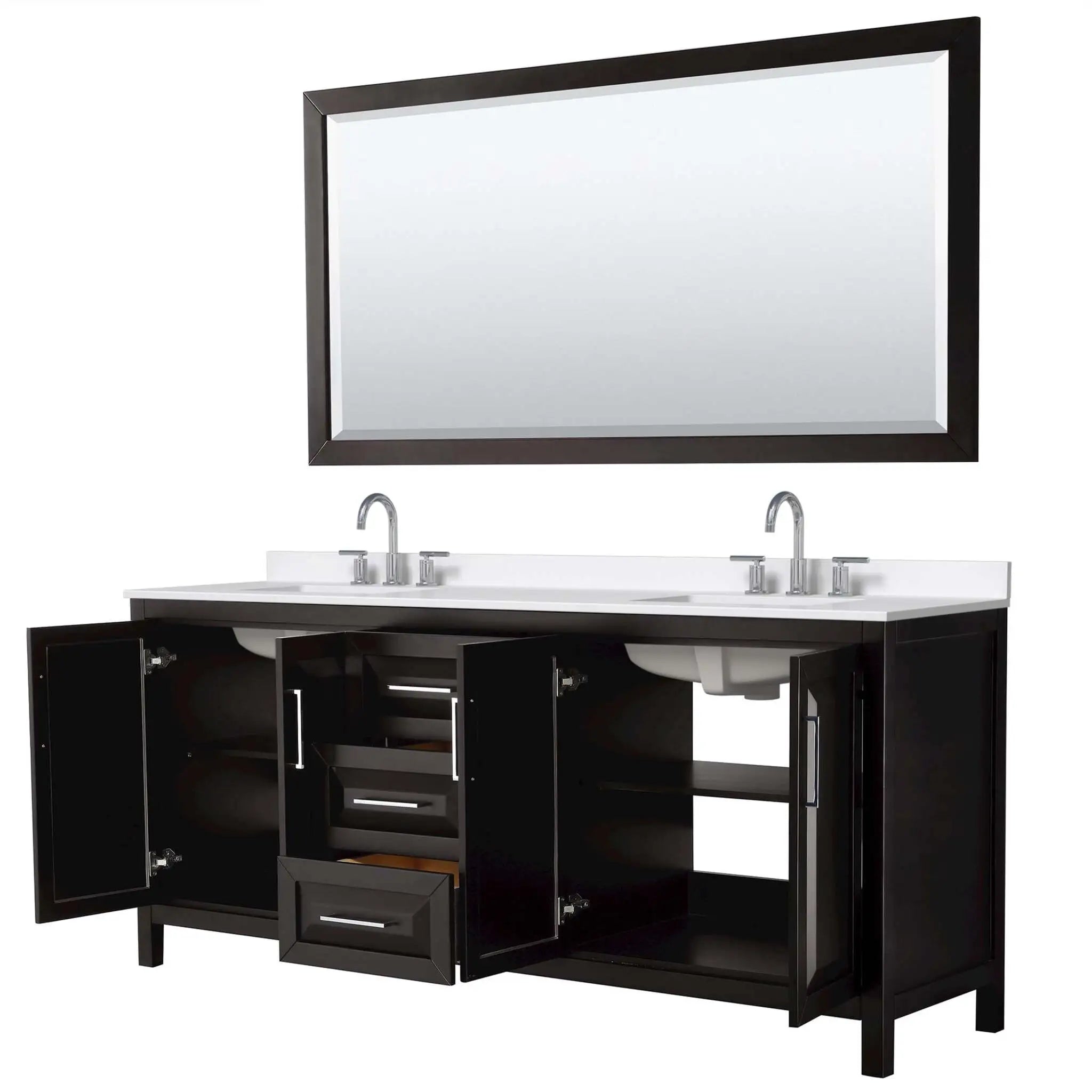 80" Daria Double Bathroom Vanity in Dark Espresso with Polished Chrome Trim & 70" Mirror by Wyndham