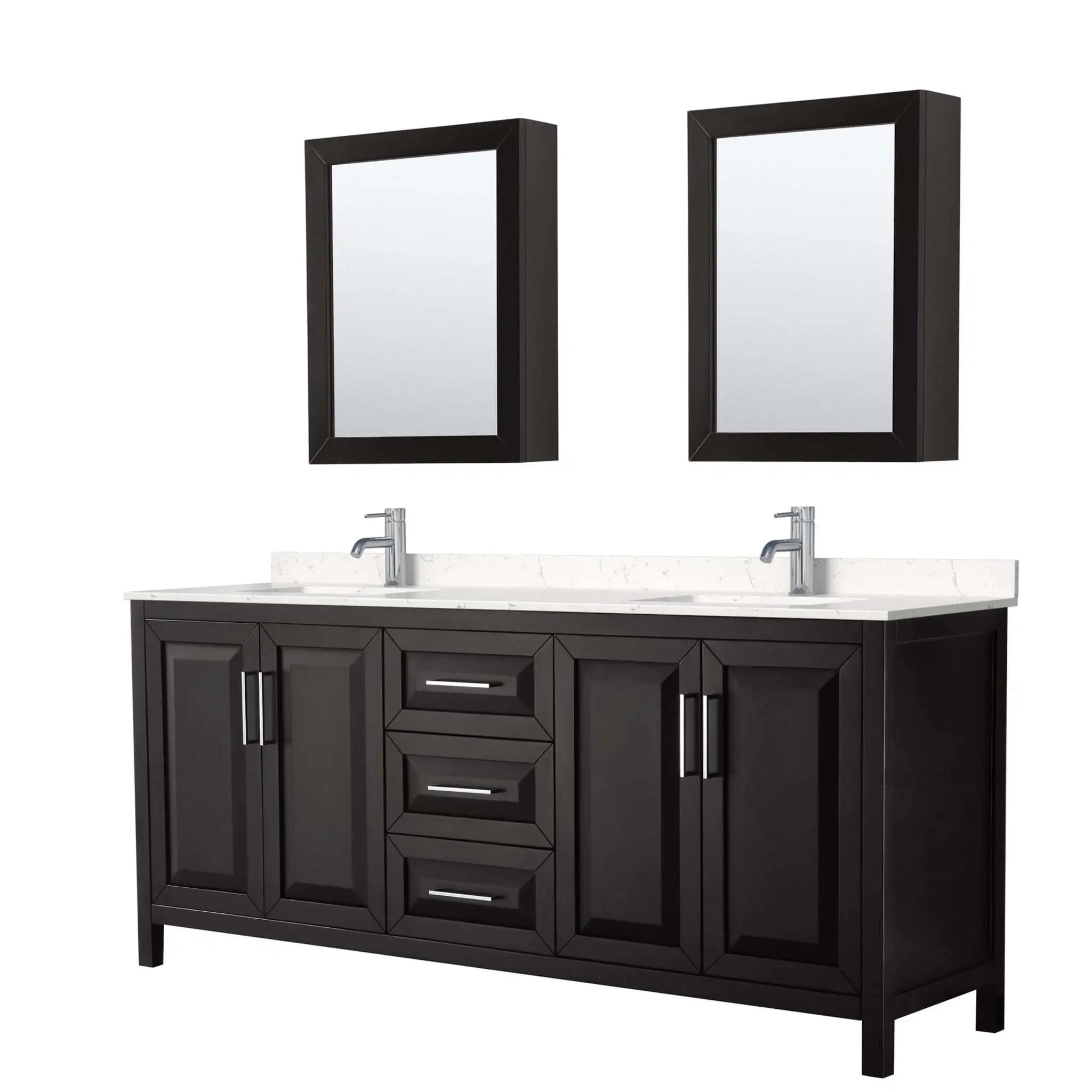 80" Daria Double Bathroom Vanity in Dark Espresso with Polished Chrome Trim & Medicine Cabinet by Wyndham
