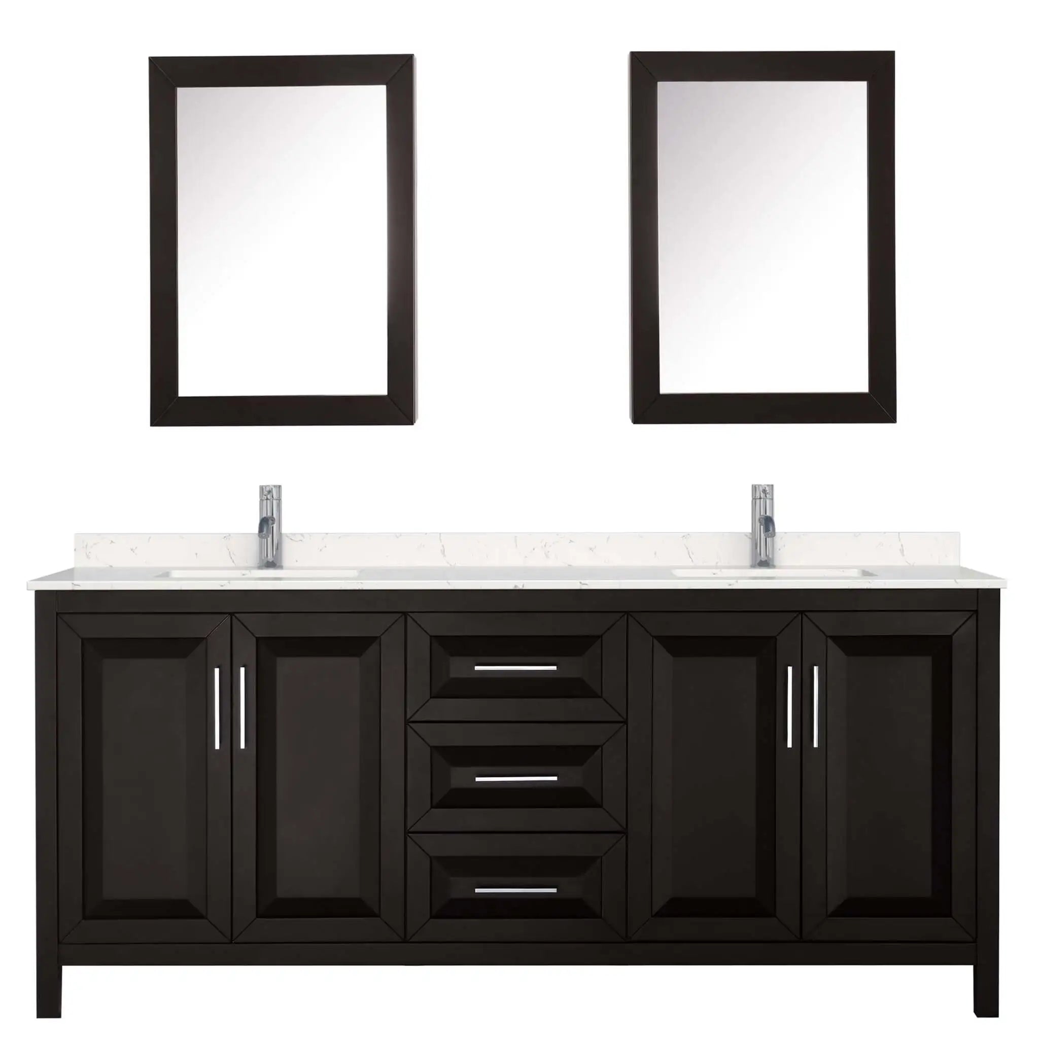 80" Daria Double Bathroom Vanity in Dark Espresso with Polished Chrome Trim & Medicine Cabinet by Wyndham