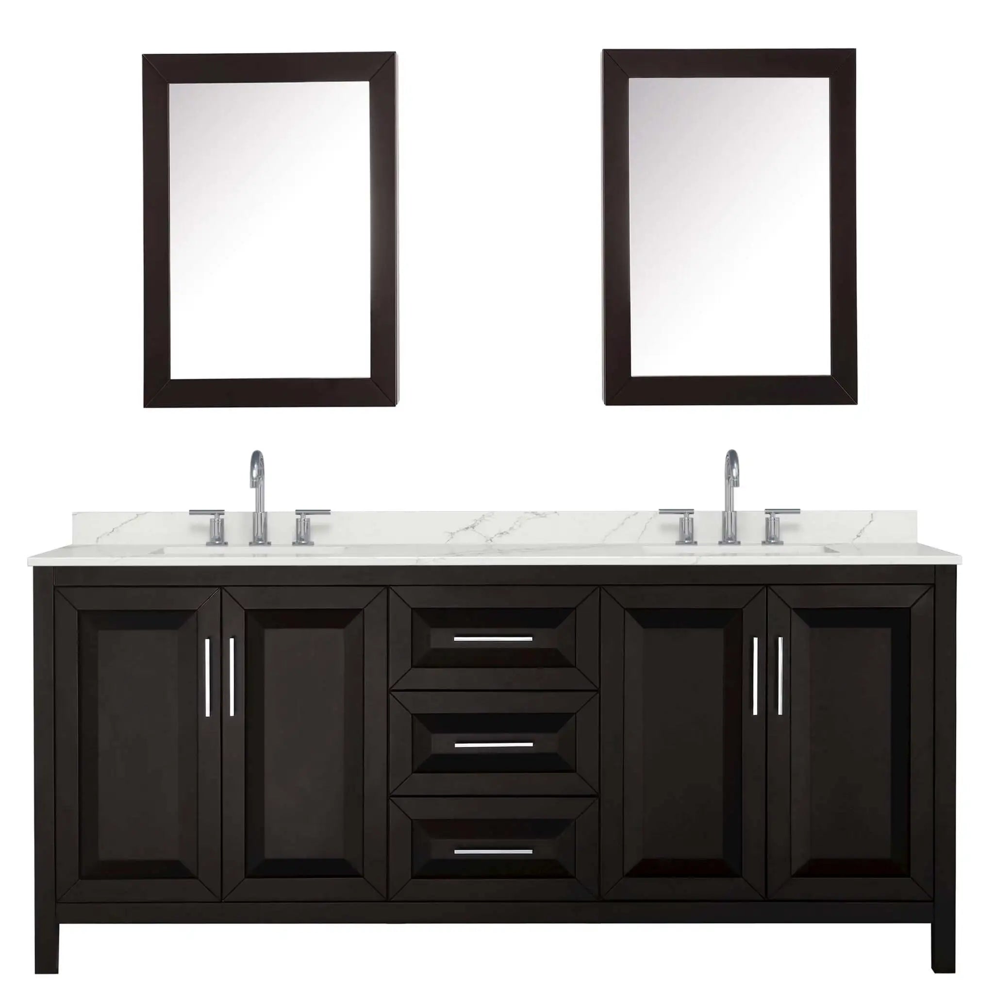 80" Daria Double Bathroom Vanity in Dark Espresso with Polished Chrome Trim & Medicine Cabinet by Wyndham
