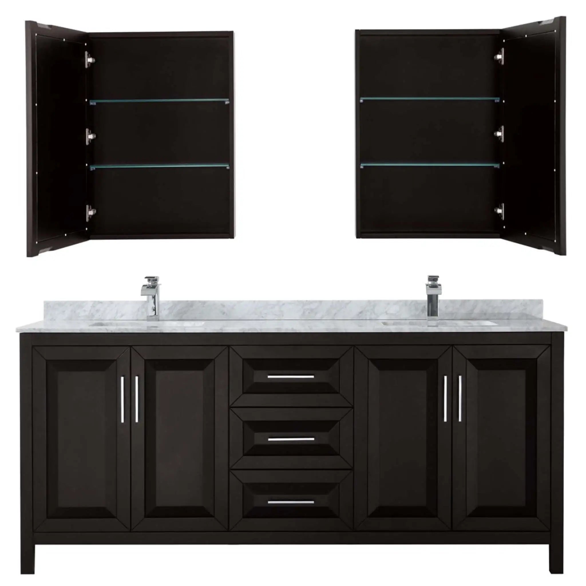 80" Daria Double Bathroom Vanity in Dark Espresso with Polished Chrome Trim & Medicine Cabinet by Wyndham