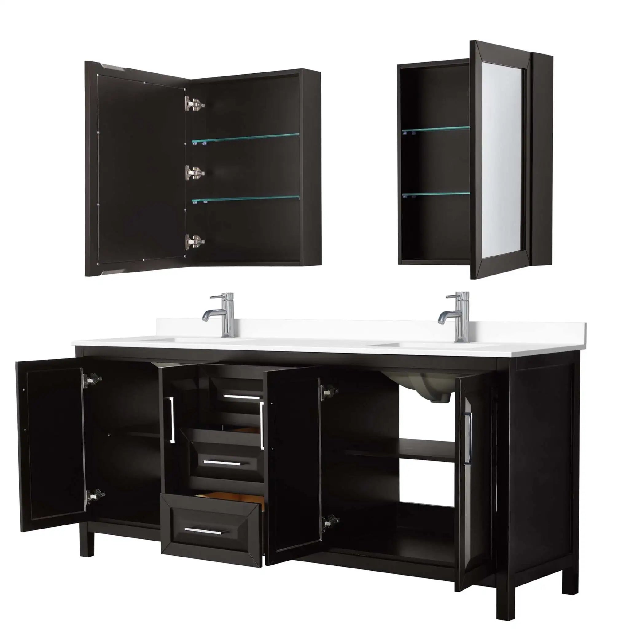 80" Daria Double Bathroom Vanity in Dark Espresso with Polished Chrome Trim & Medicine Cabinet by Wyndham
