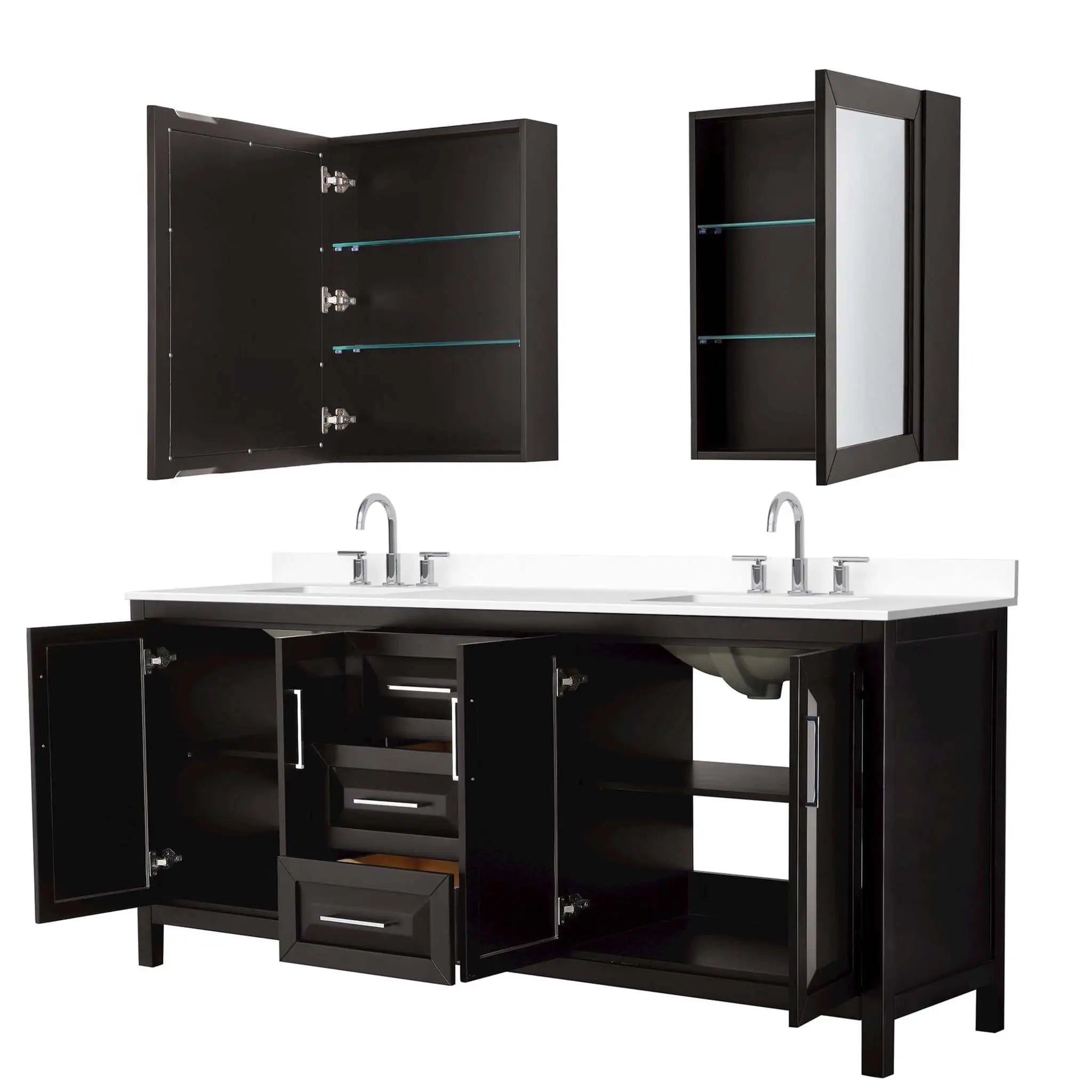 80" Daria Double Bathroom Vanity in Dark Espresso with Polished Chrome Trim & Medicine Cabinet by Wyndham