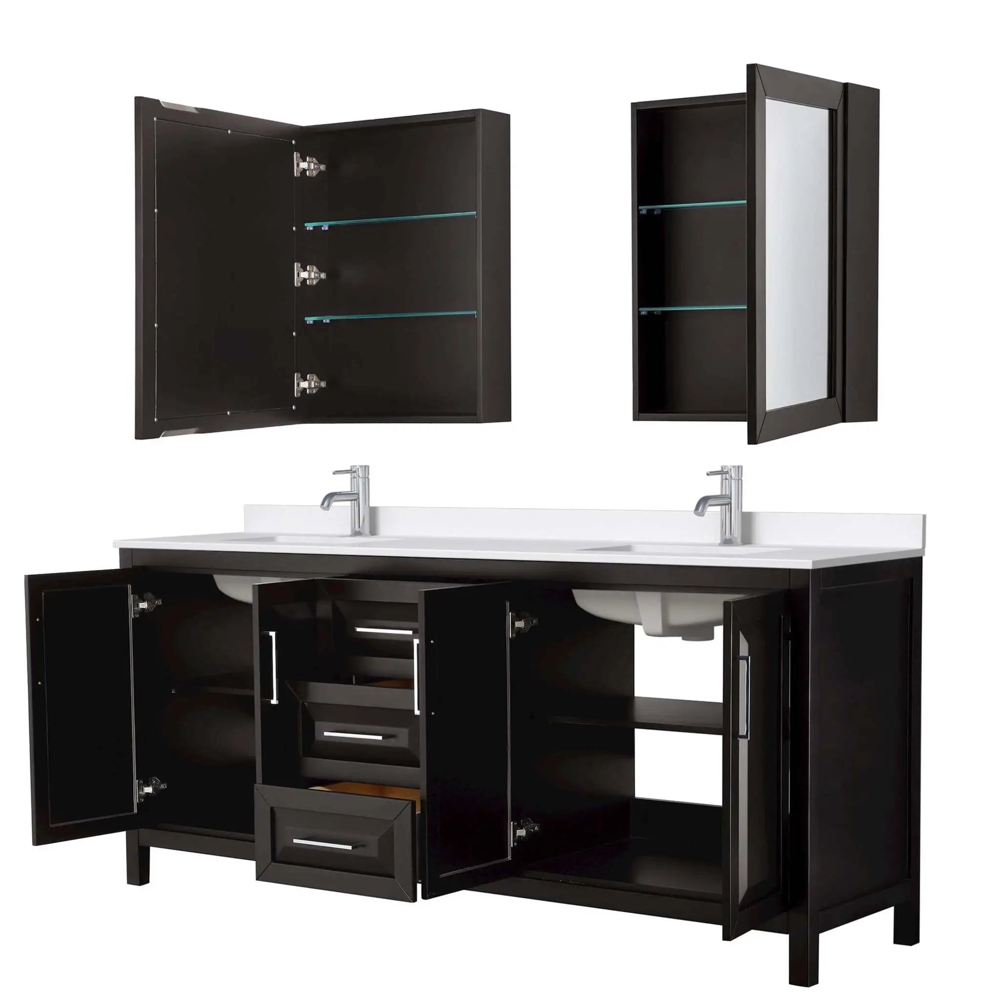 80" Daria Double Bathroom Vanity in Dark Espresso with Polished Chrome Trim & Medicine Cabinet by Wyndham