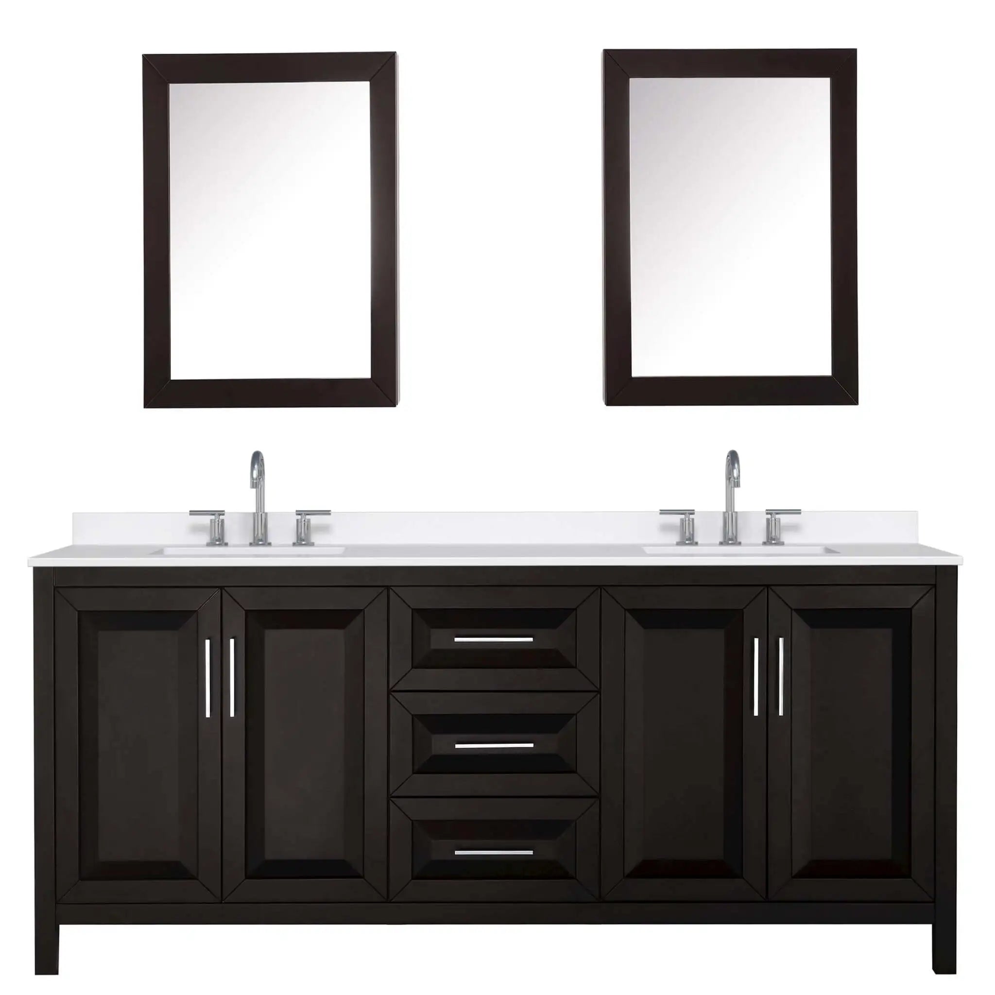 80" Daria Double Bathroom Vanity in Dark Espresso with Polished Chrome Trim & Medicine Cabinet by Wyndham