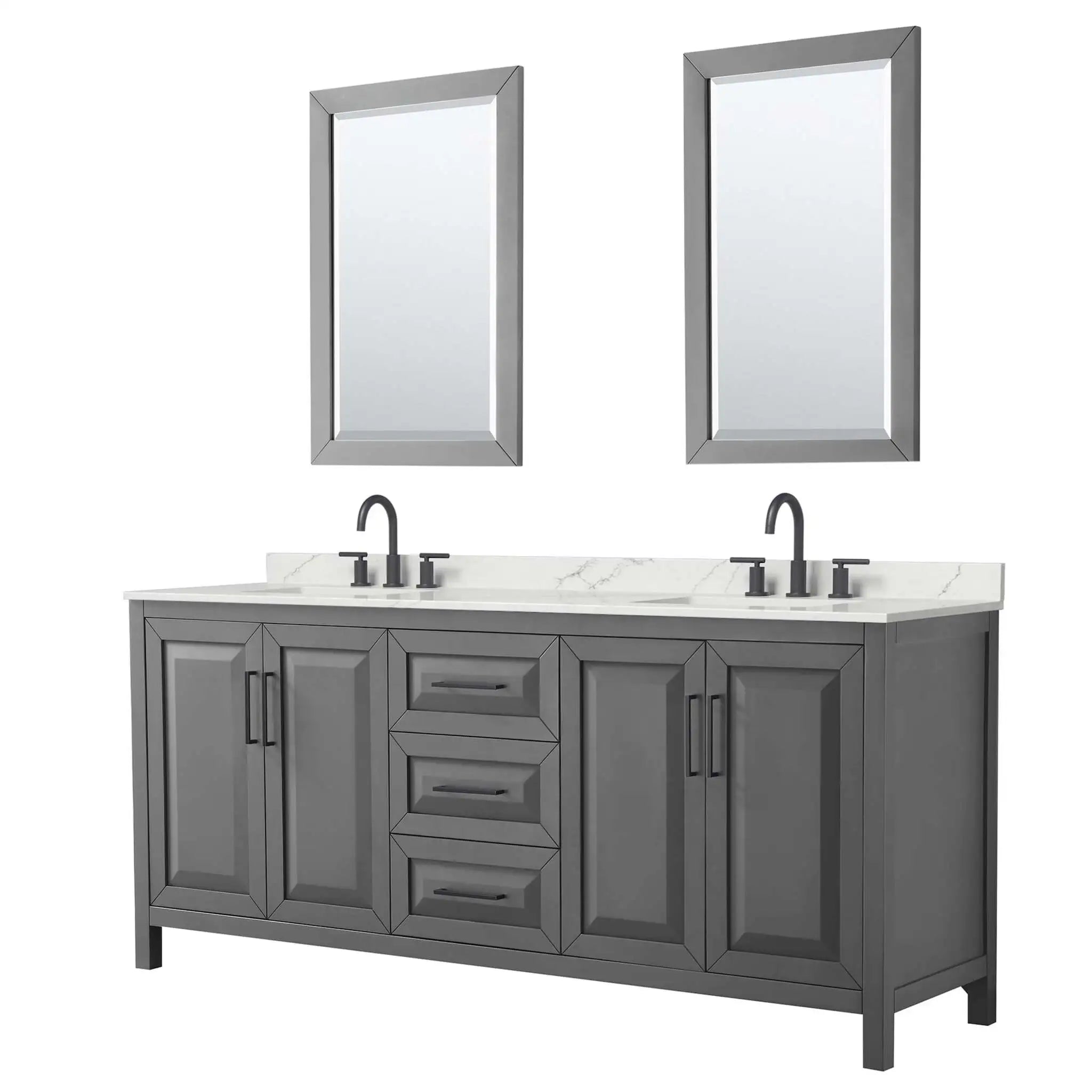 80" Daria Double Bathroom Vanity in Dark Gray with Matte Black Trim & 24" Mirror by Wyndham