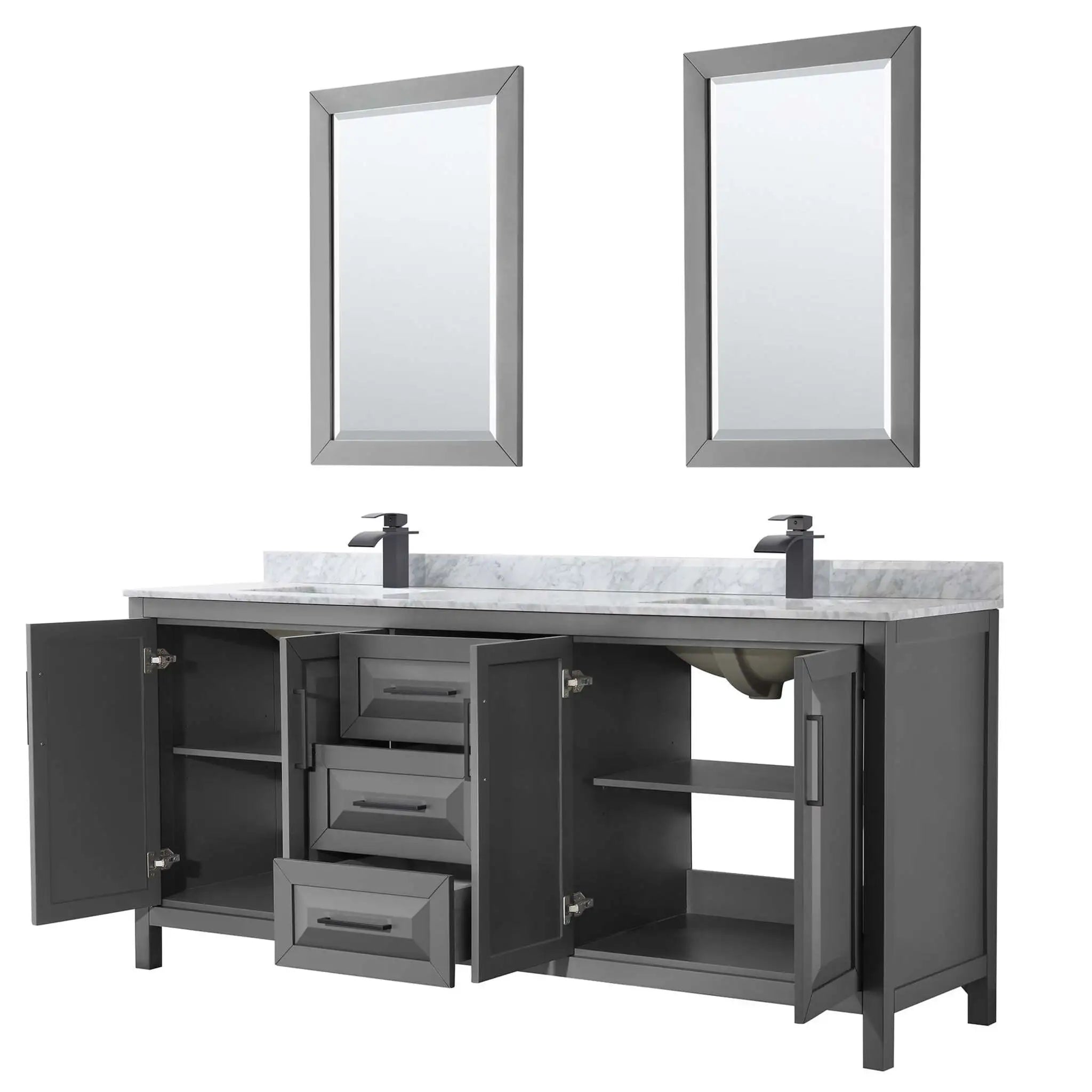 80" Daria Double Bathroom Vanity in Dark Gray with Matte Black Trim & 24" Mirror by Wyndham