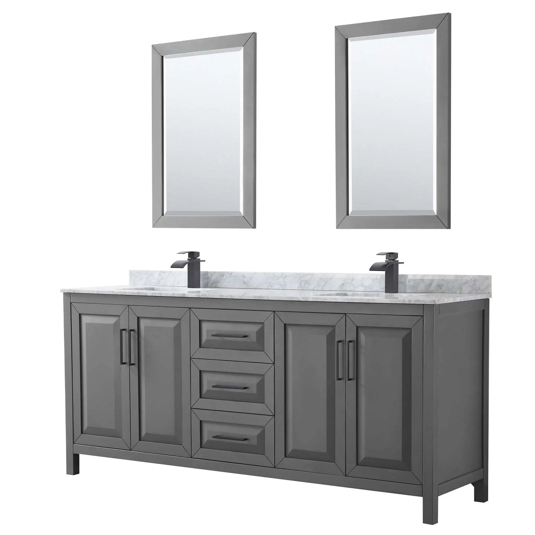 80" Daria Double Bathroom Vanity in Dark Gray with Matte Black Trim & 24" Mirror by Wyndham
