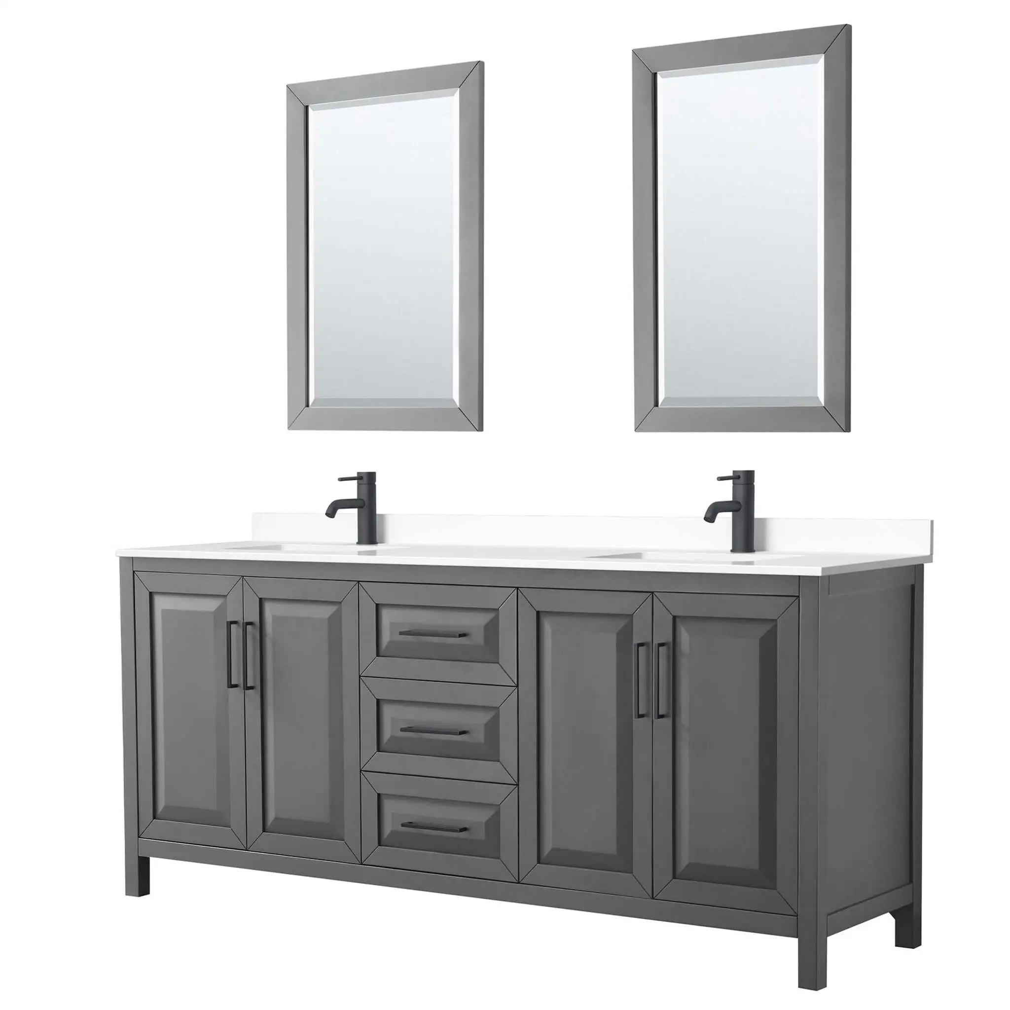 80" Daria Double Bathroom Vanity in Dark Gray with Matte Black Trim & 24" Mirror by Wyndham