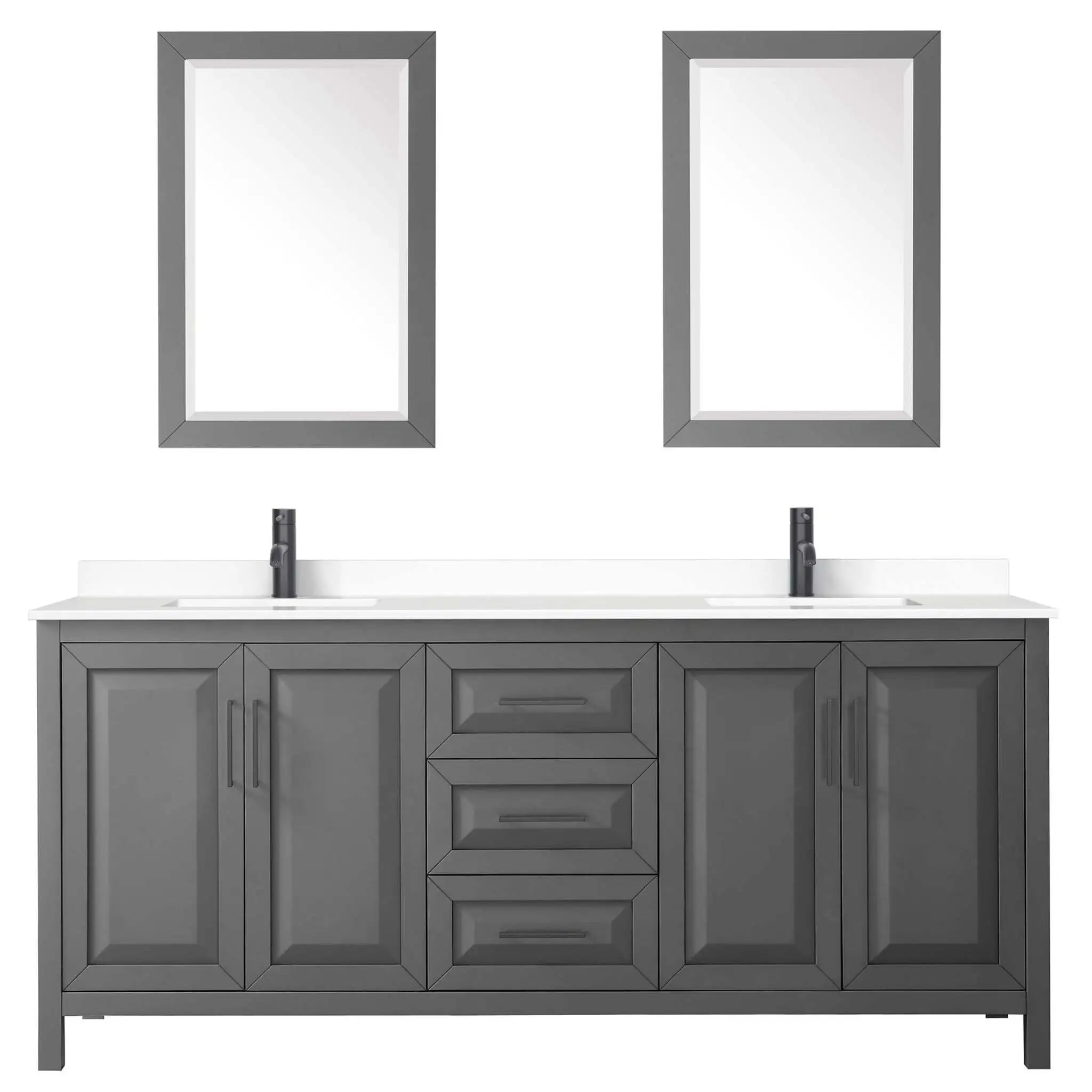 80" Daria Double Bathroom Vanity in Dark Gray with Matte Black Trim & 24" Mirror by Wyndham