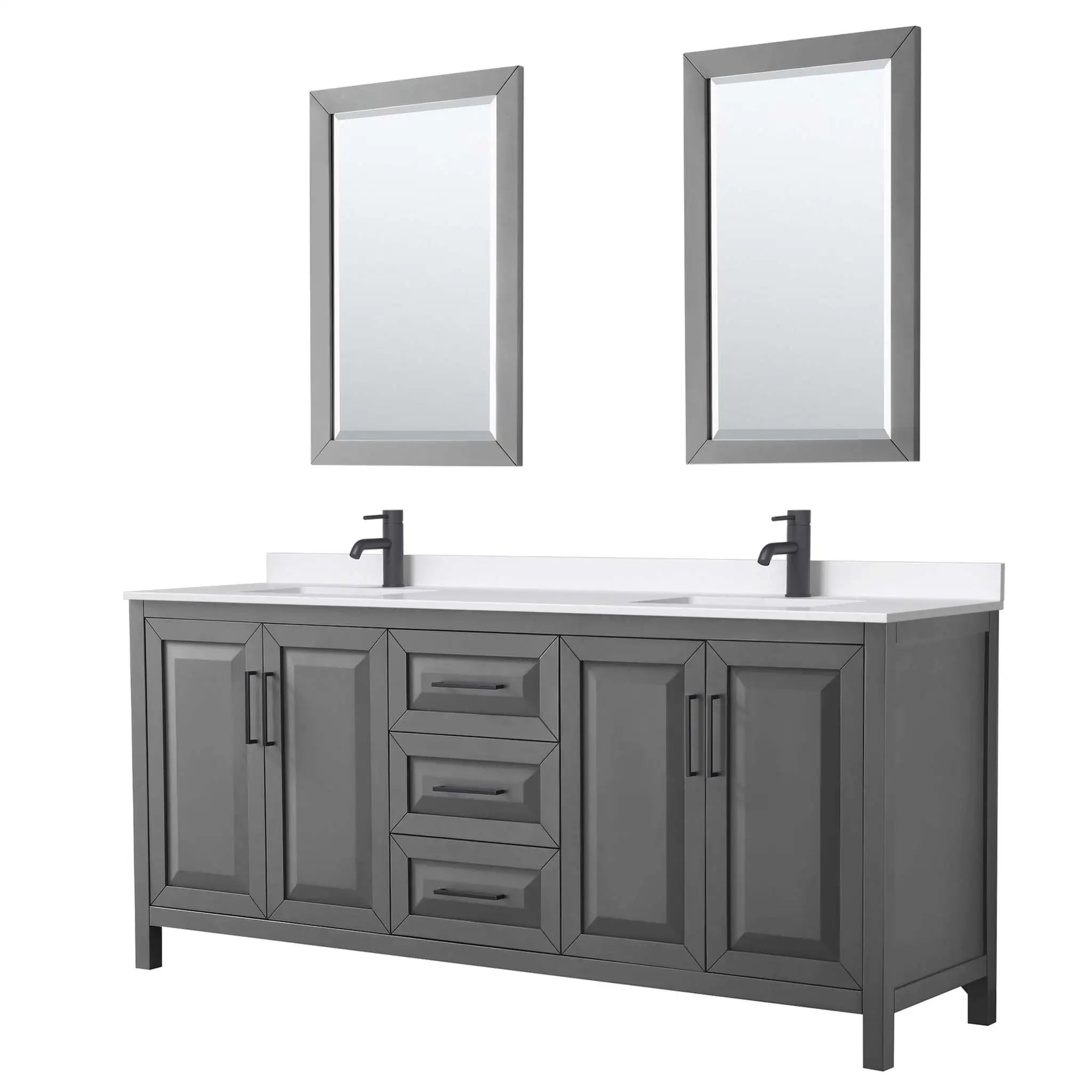 80" Daria Double Bathroom Vanity in Dark Gray with Matte Black Trim & 24" Mirror by Wyndham