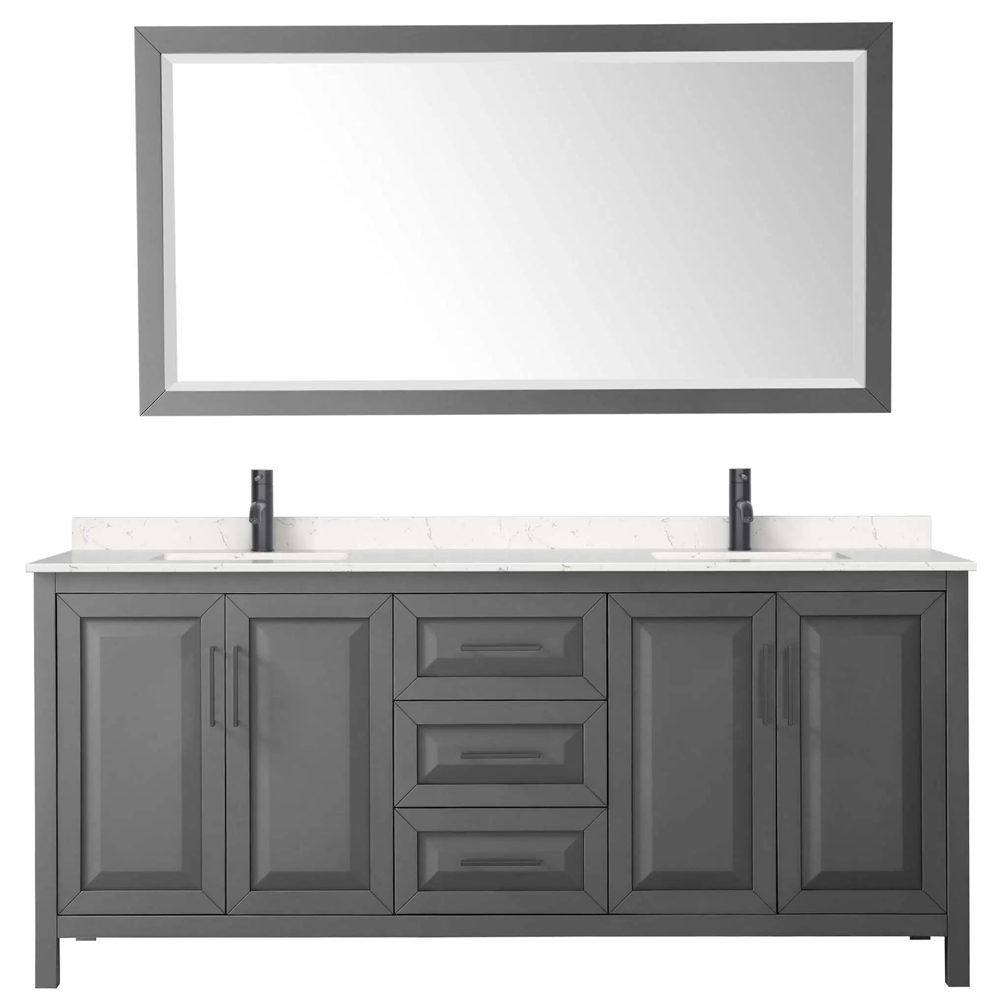 80" Daria Double Bathroom Vanity in Dark Gray with Matte Black Trim & 70" Mirror by Wyndham