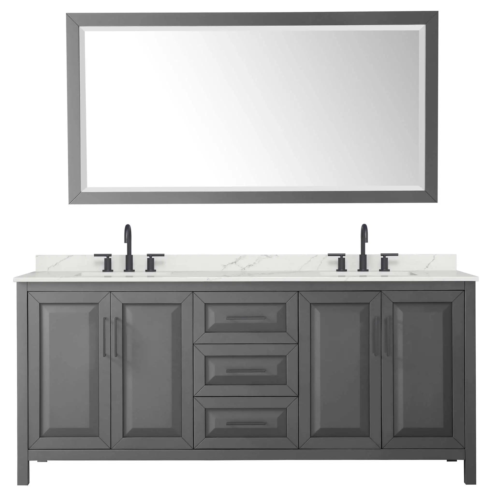 80" Daria Double Bathroom Vanity in Dark Gray with Matte Black Trim & 70" Mirror by Wyndham