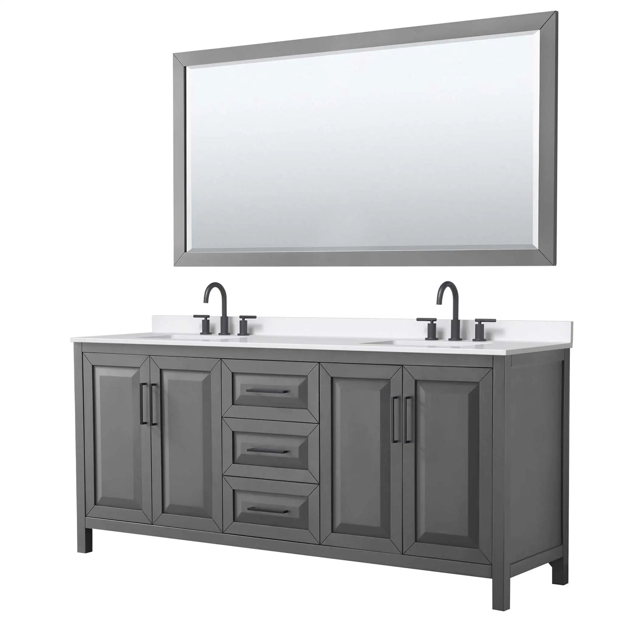 80" Daria Double Bathroom Vanity in Dark Gray with Matte Black Trim & 70" Mirror by Wyndham