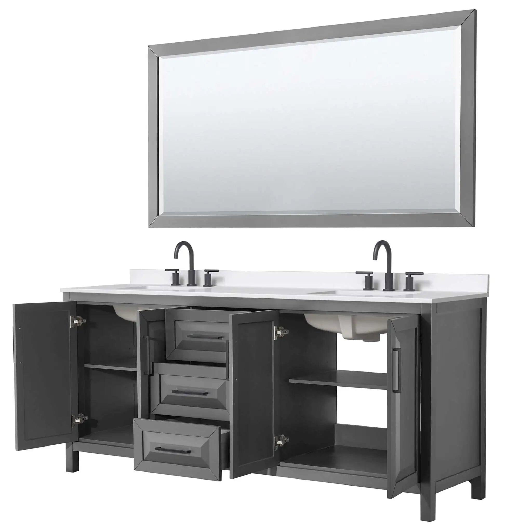 80" Daria Double Bathroom Vanity in Dark Gray with Matte Black Trim & 70" Mirror by Wyndham