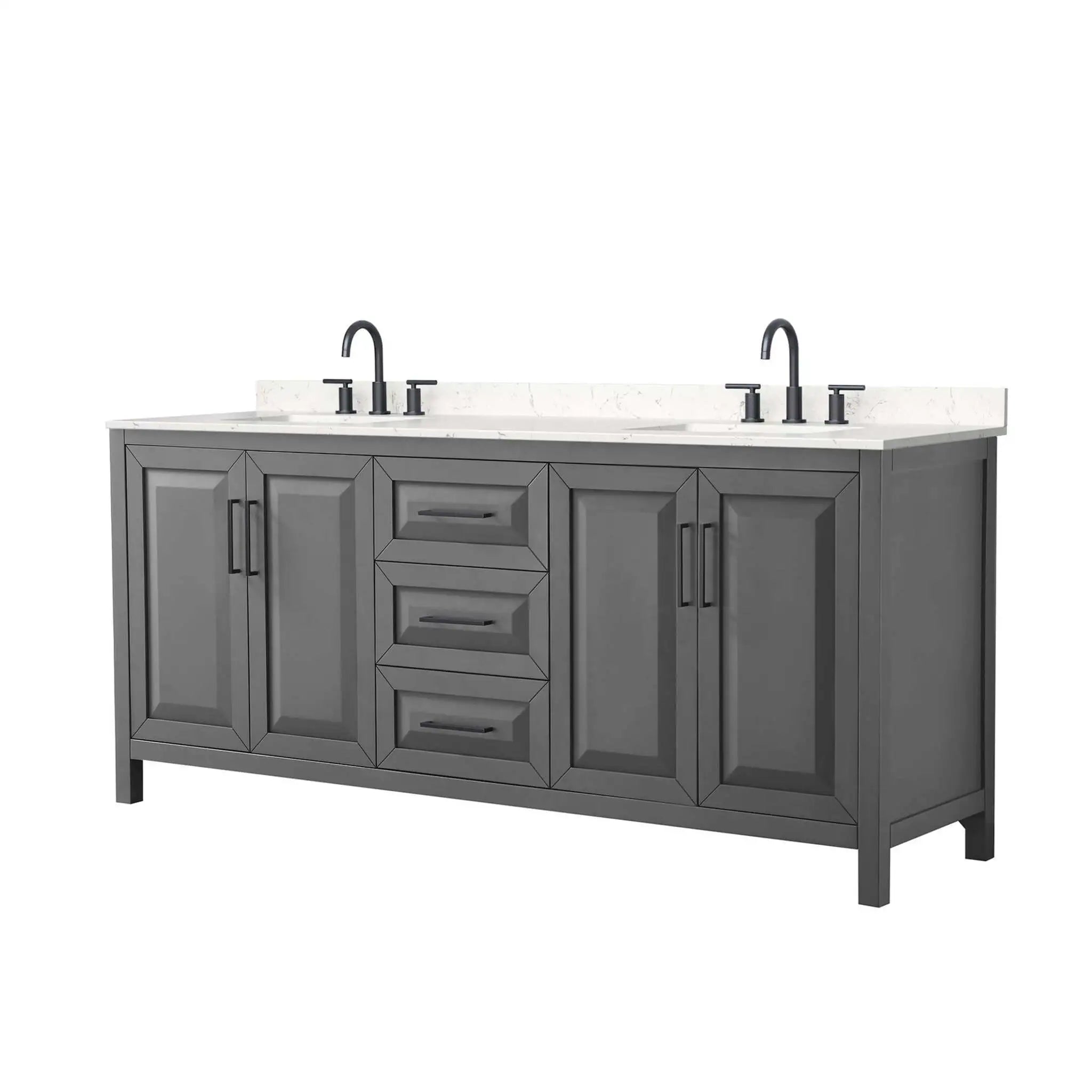 80" Daria Double Bathroom Vanity in Dark Gray with Matte Black Trim by Wyndham