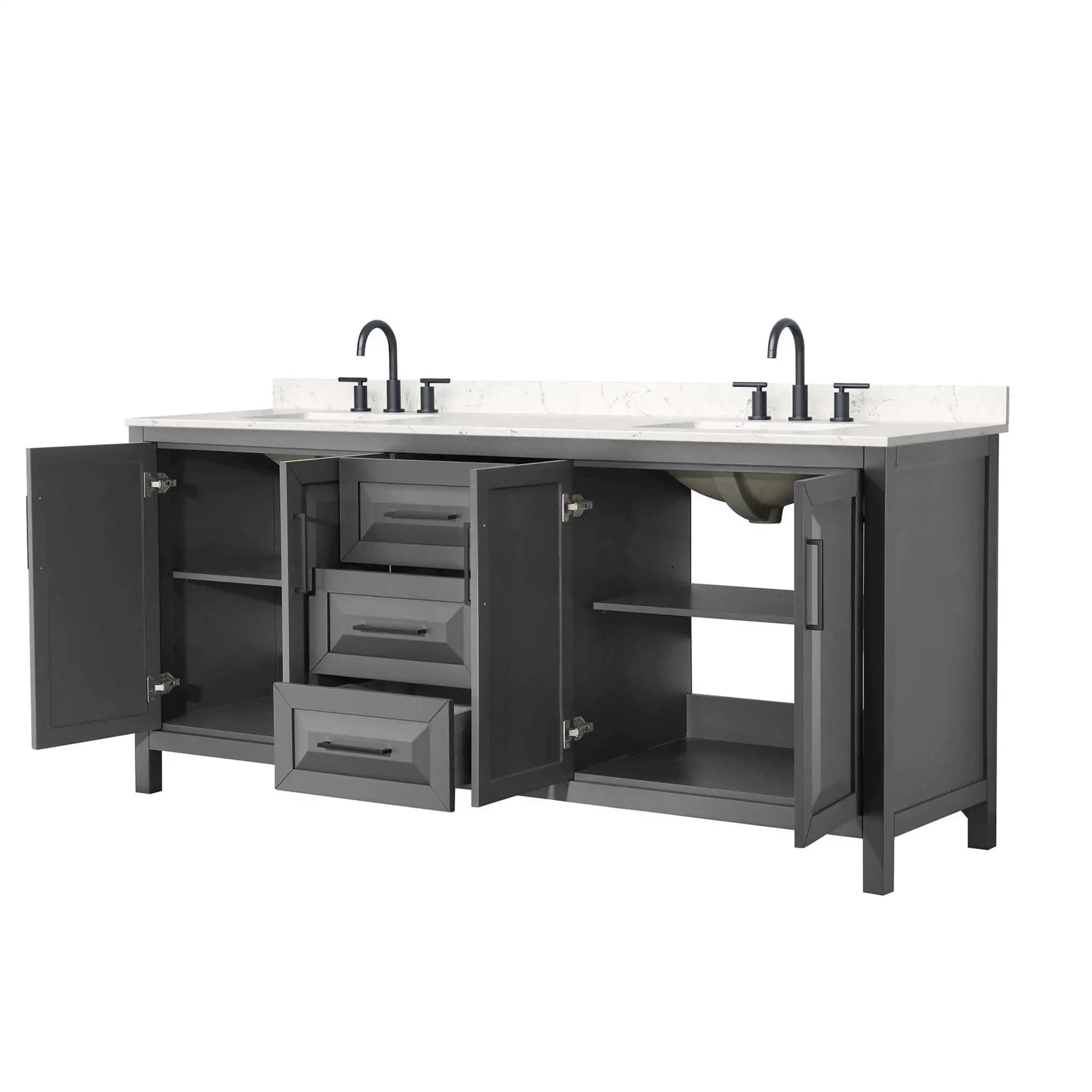 80" Daria Double Bathroom Vanity in Dark Gray with Matte Black Trim by Wyndham