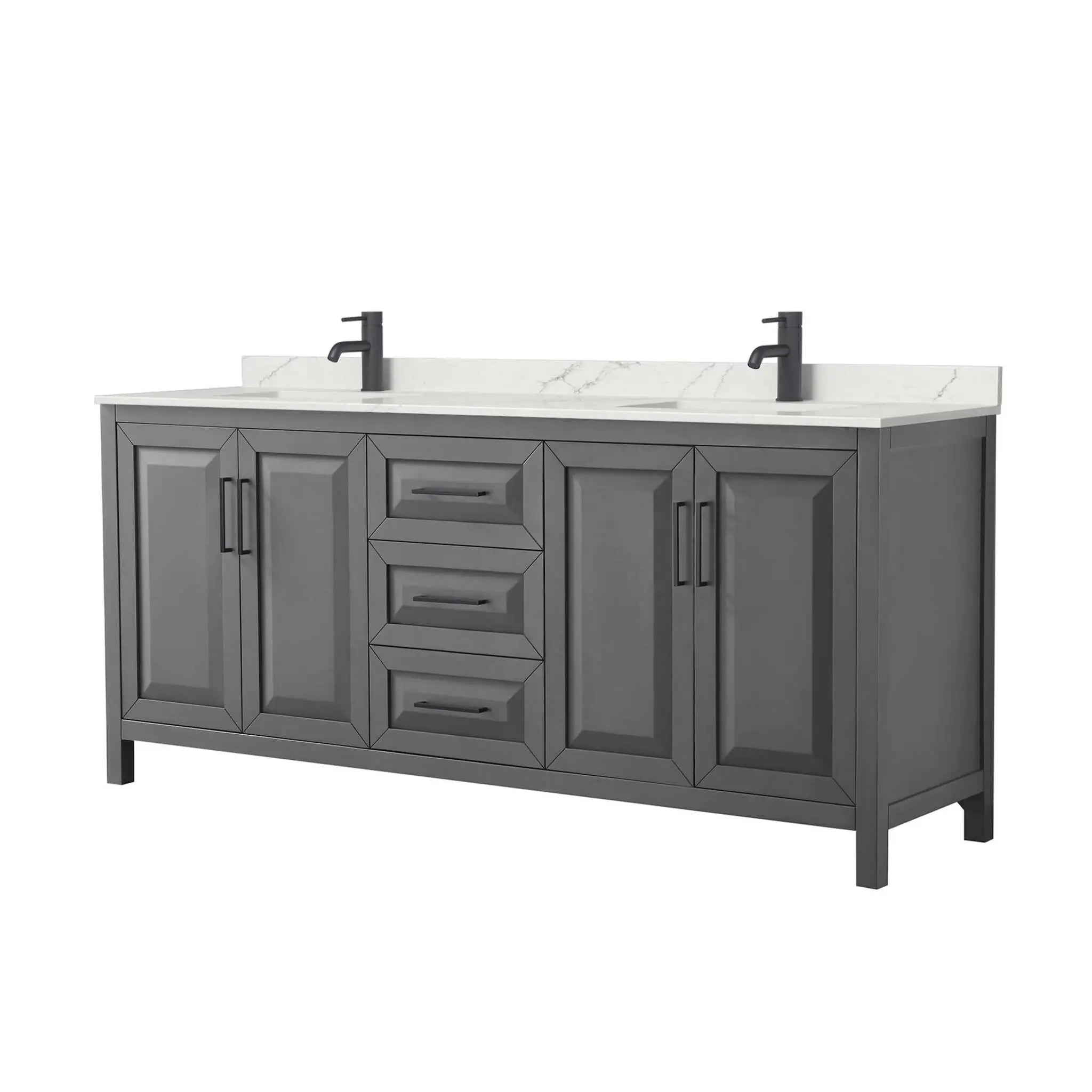 80" Daria Double Bathroom Vanity in Dark Gray with Matte Black Trim by Wyndham