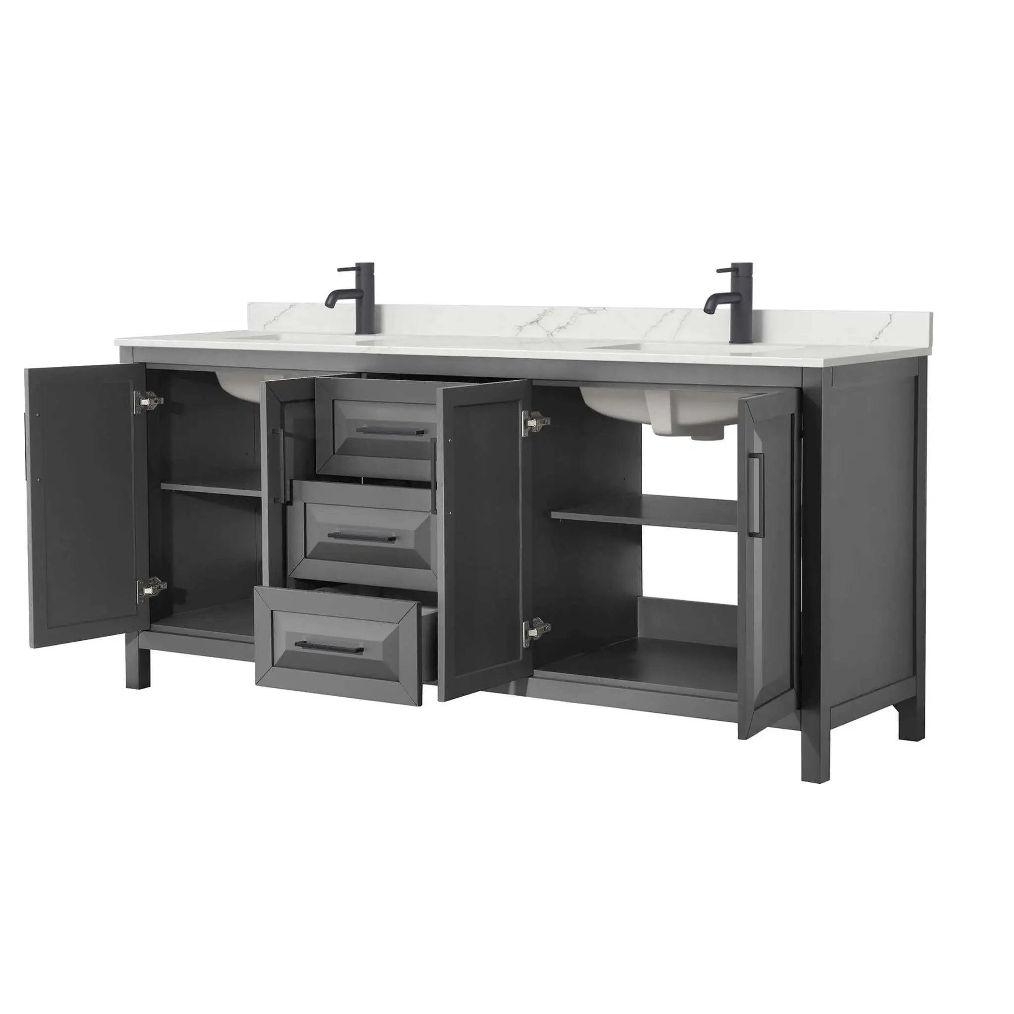 80" Daria Double Bathroom Vanity in Dark Gray with Matte Black Trim by Wyndham