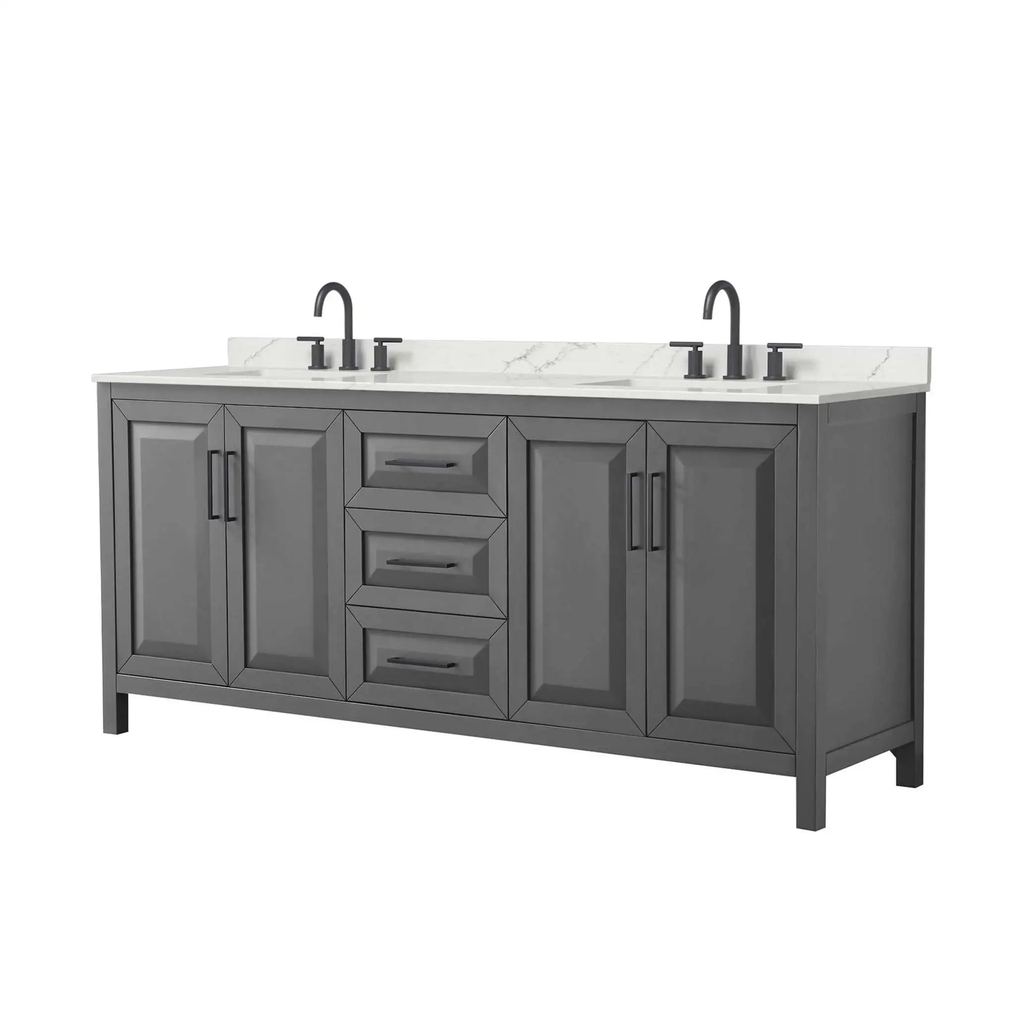 80" Daria Double Bathroom Vanity in Dark Gray with Matte Black Trim by Wyndham