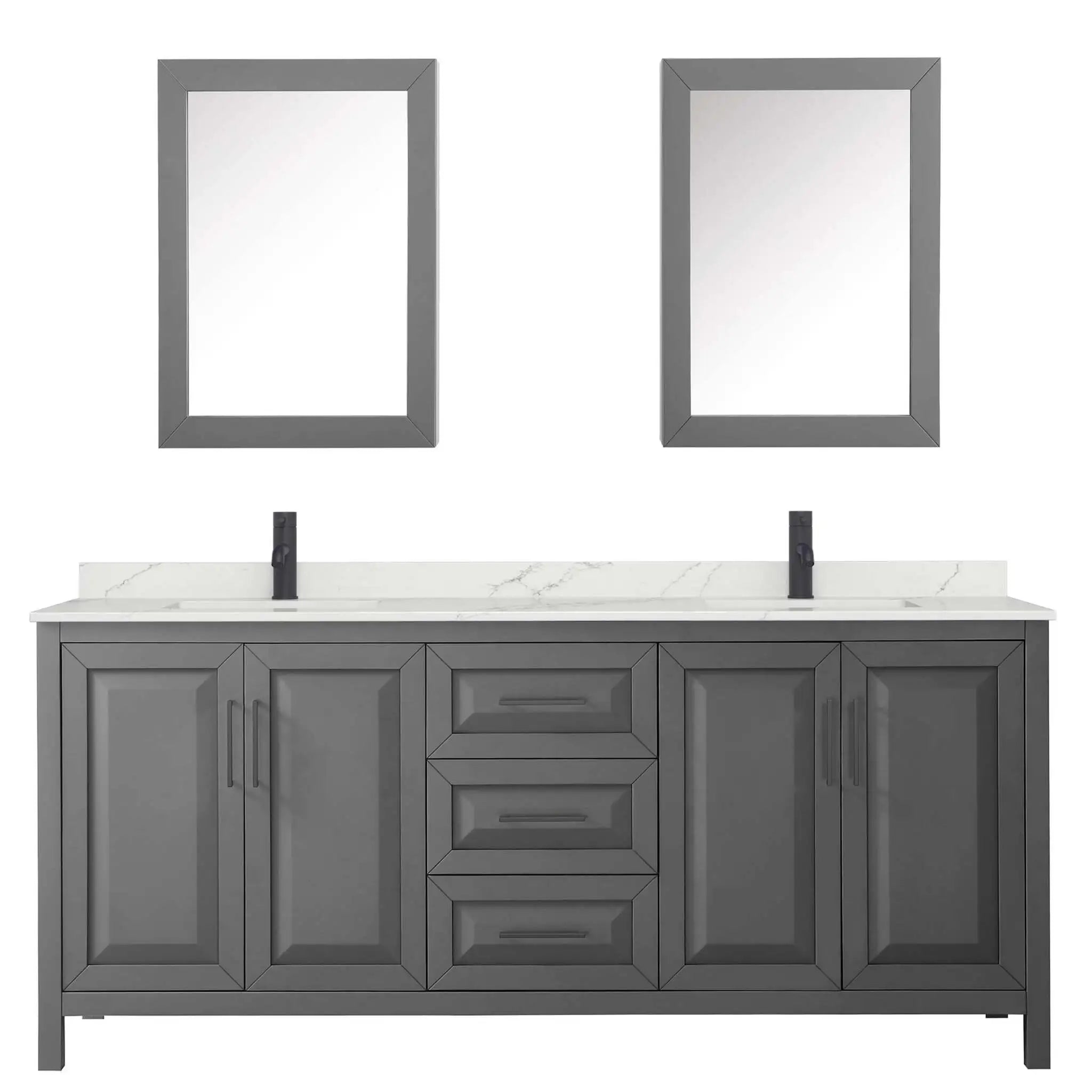 80" Daria Double Bathroom Vanity in Dark Gray with Matte Black Trim & Medicine Cabinet by Wyndham