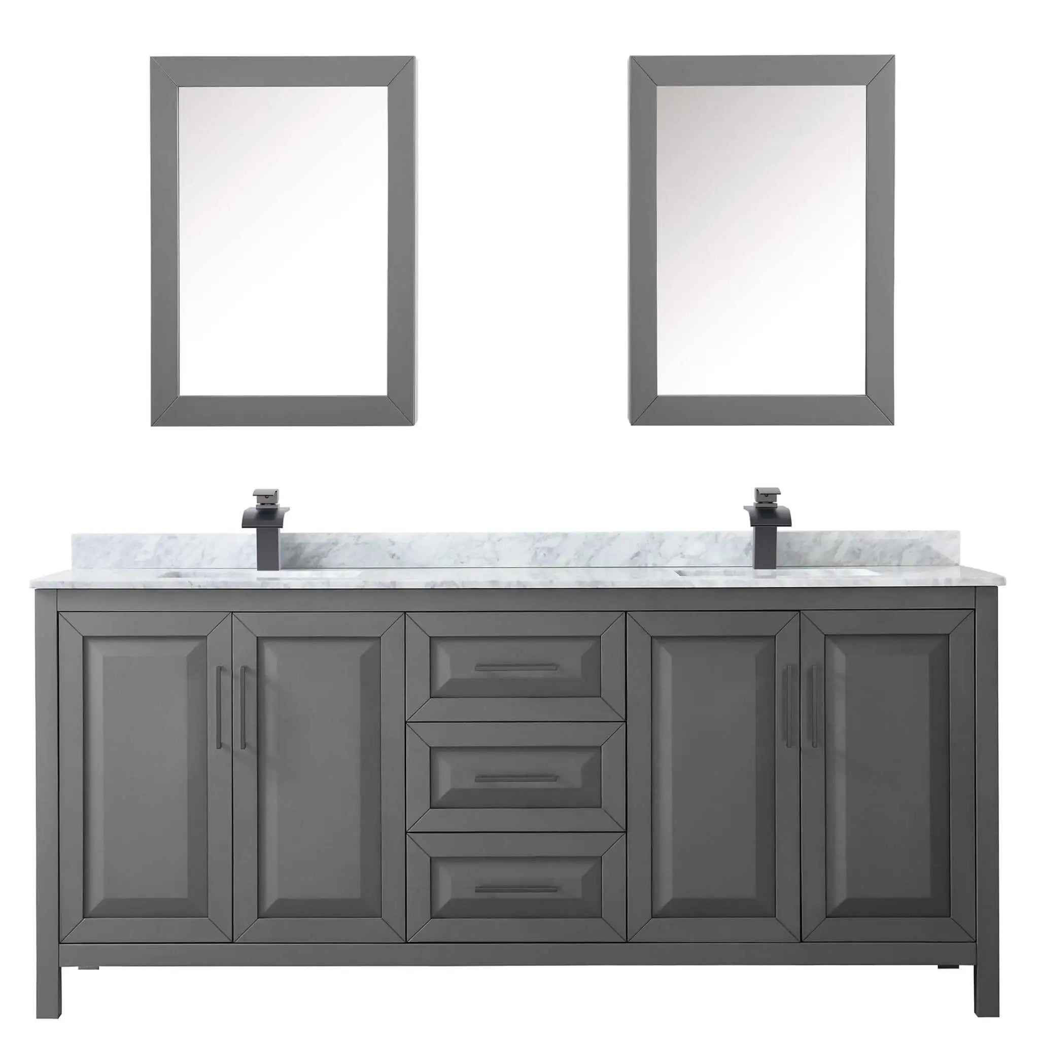 80" Daria Double Bathroom Vanity in Dark Gray with Matte Black Trim & Medicine Cabinet by Wyndham