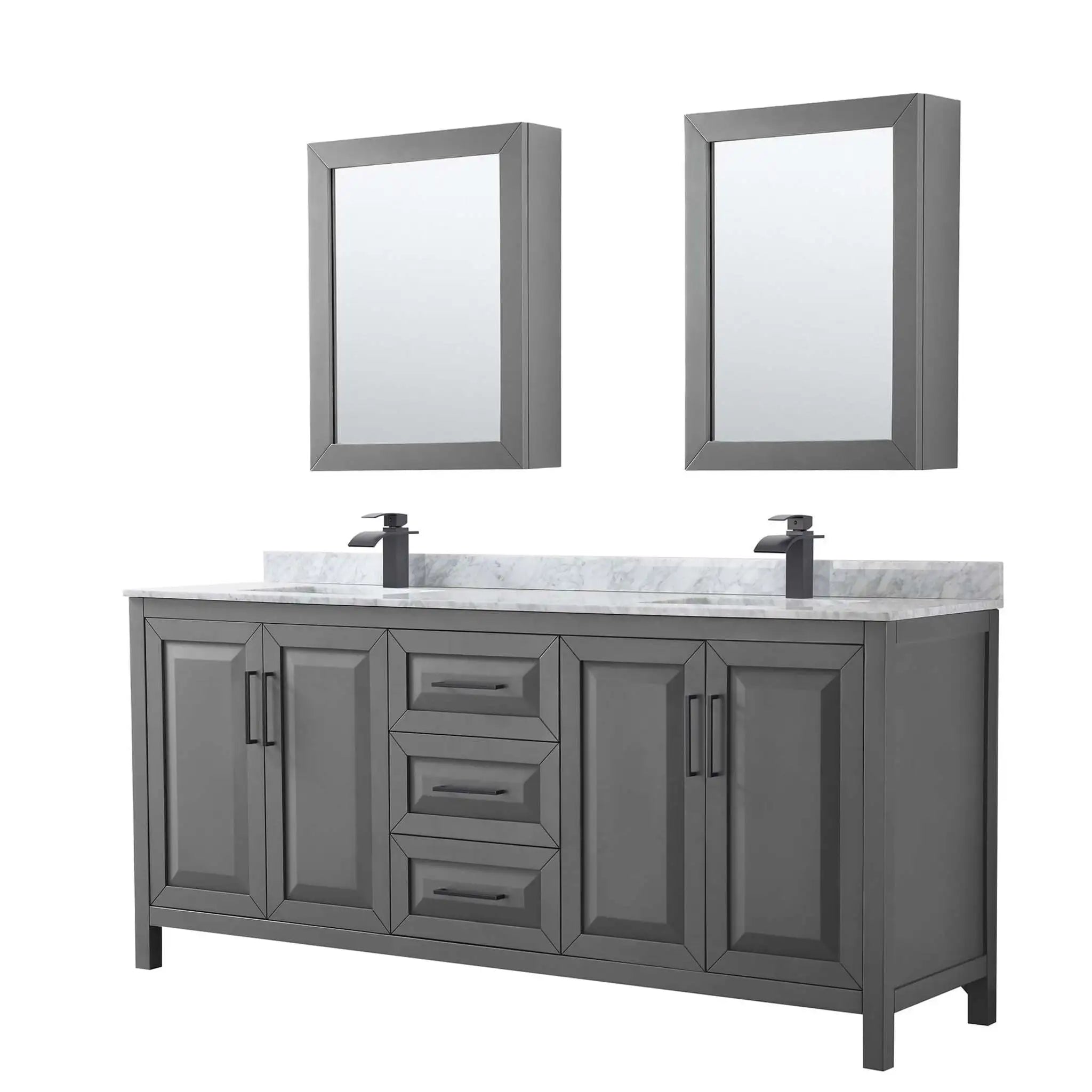 80" Daria Double Bathroom Vanity in Dark Gray with Matte Black Trim & Medicine Cabinet by Wyndham