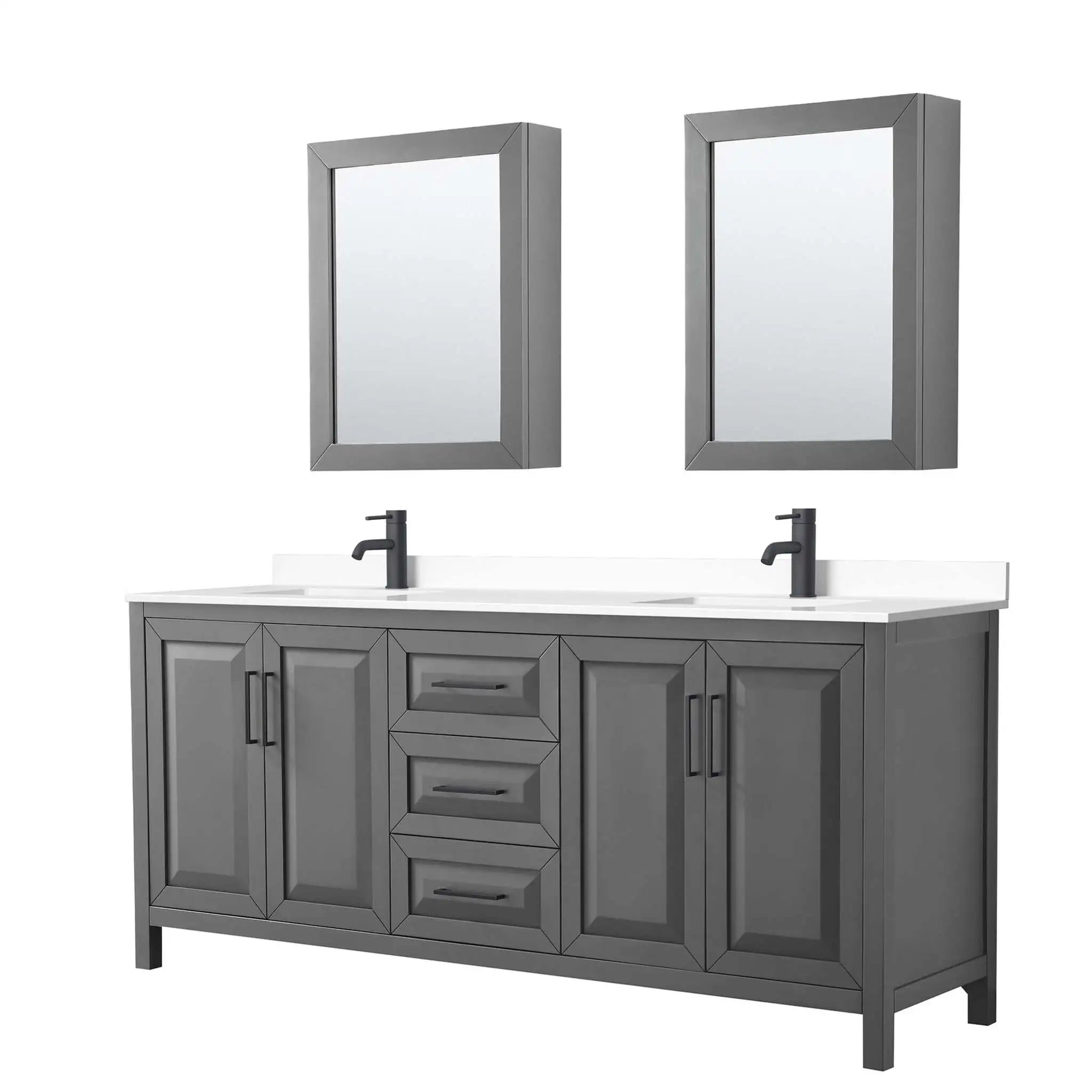 80" Daria Double Bathroom Vanity in Dark Gray with Matte Black Trim & Medicine Cabinet by Wyndham