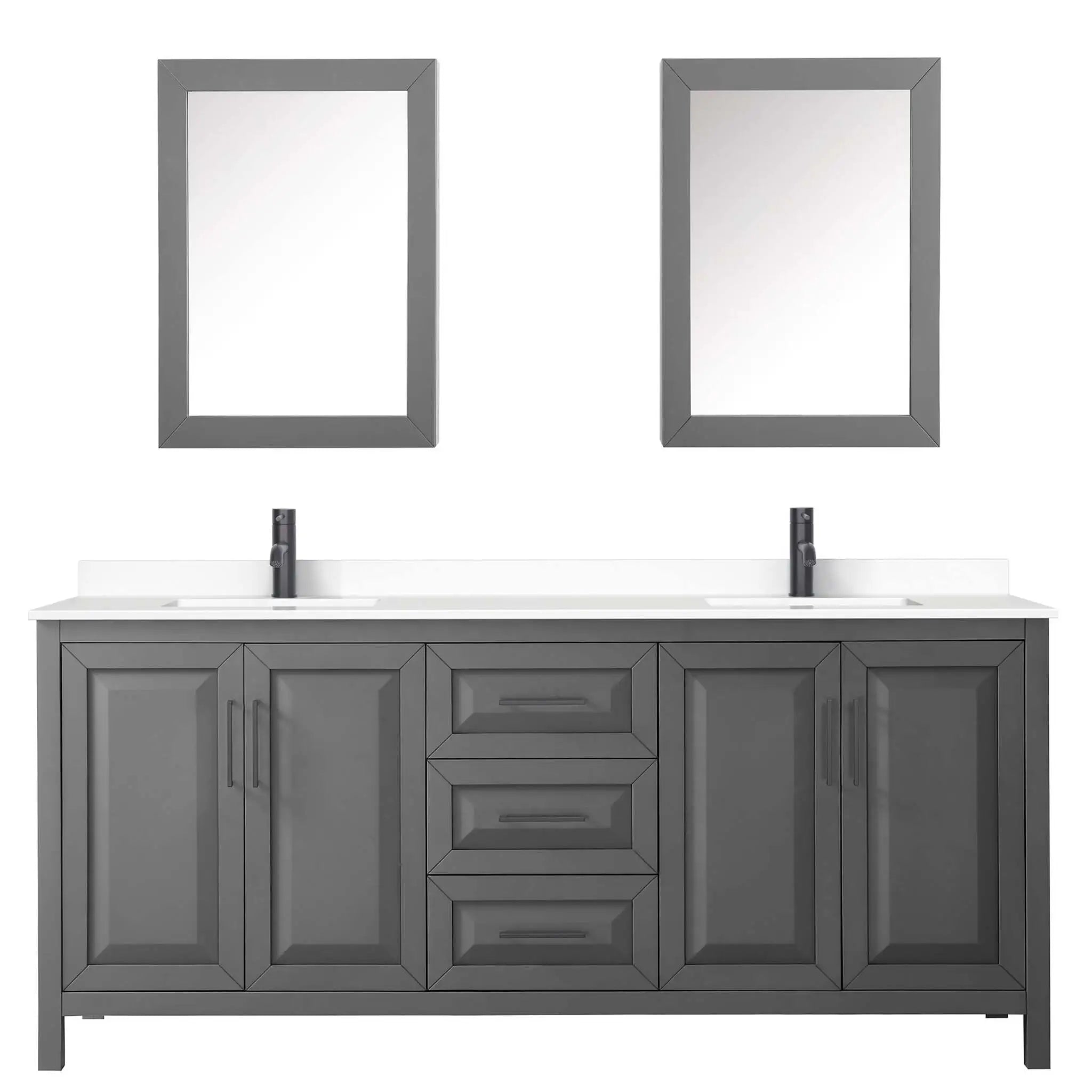 80" Daria Double Bathroom Vanity in Dark Gray with Matte Black Trim & Medicine Cabinet by Wyndham