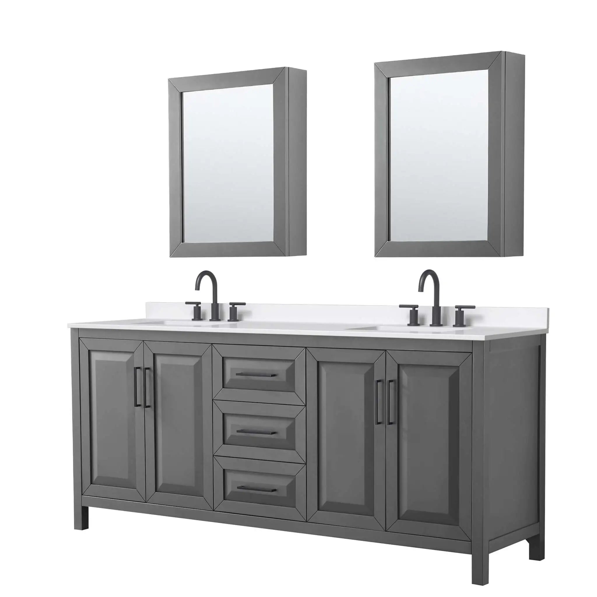 80" Daria Double Bathroom Vanity in Dark Gray with Matte Black Trim & Medicine Cabinet by Wyndham