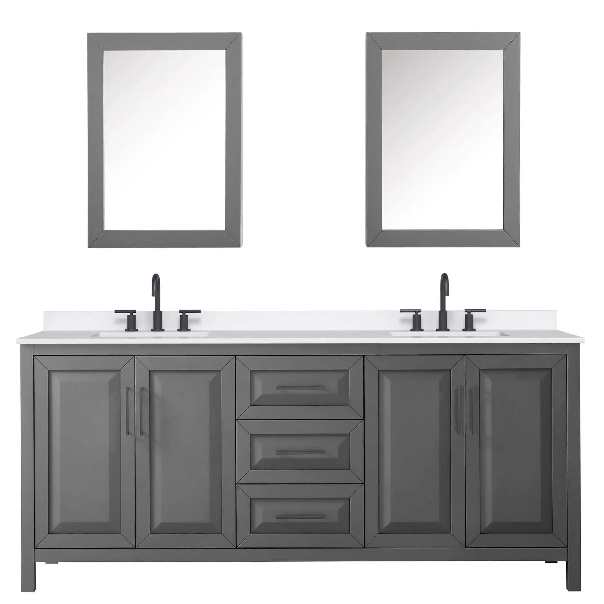 80" Daria Double Bathroom Vanity in Dark Gray with Matte Black Trim & Medicine Cabinet by Wyndham