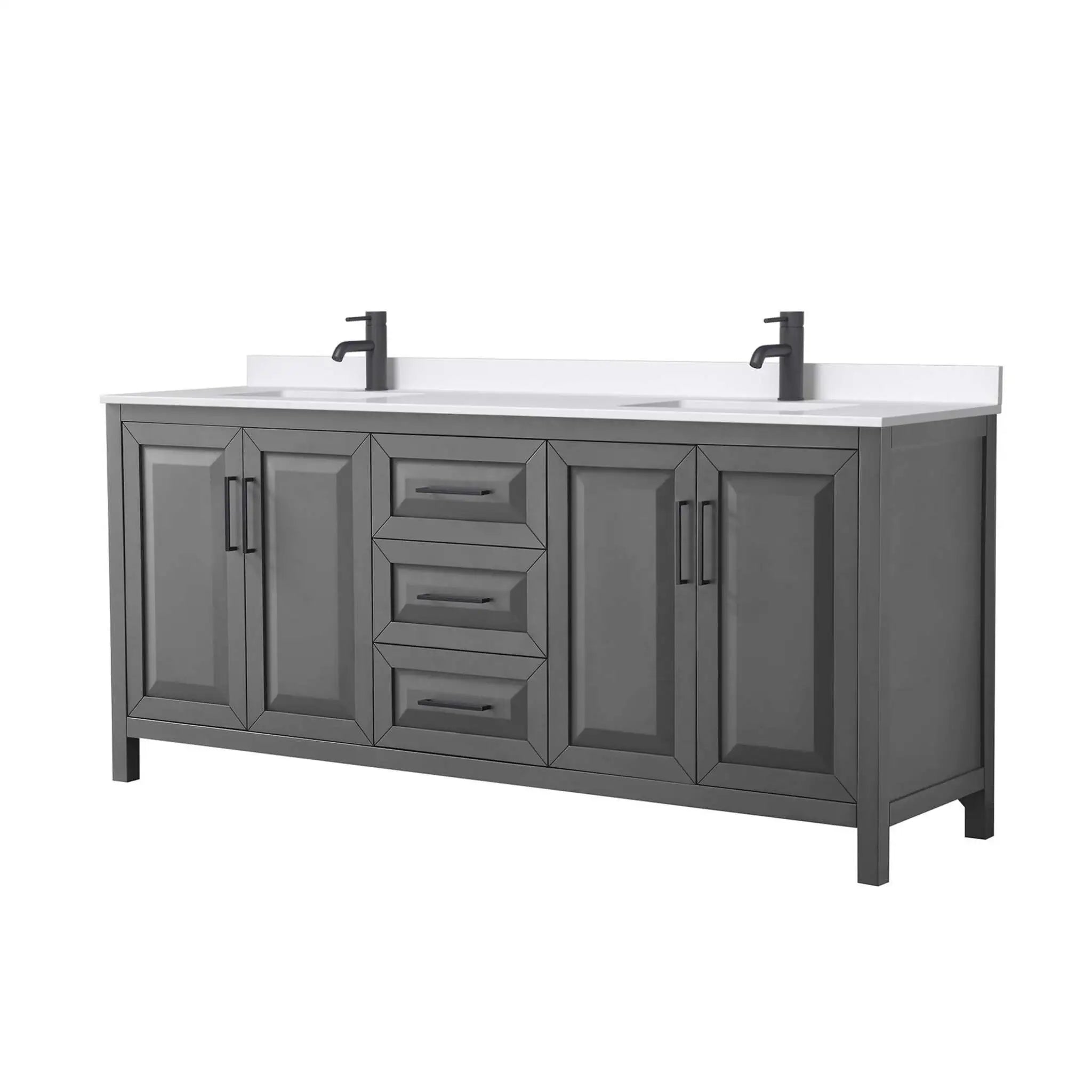 80" Daria Double Bathroom Vanity in Dark Gray with Matte Black Trim by Wyndham