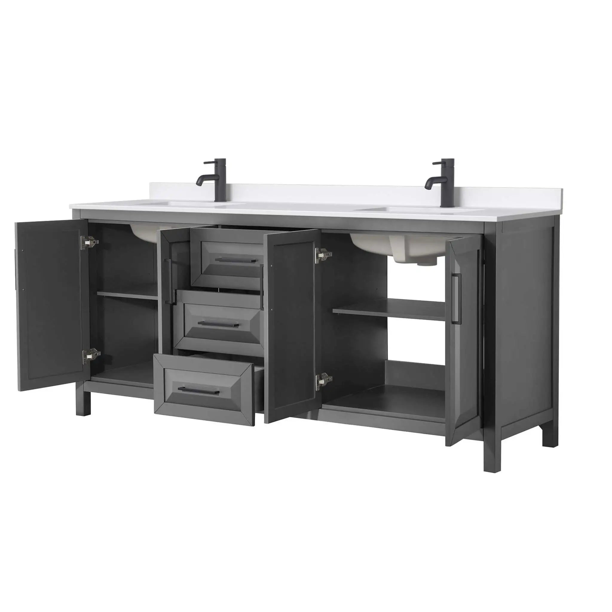 80" Daria Double Bathroom Vanity in Dark Gray with Matte Black Trim by Wyndham