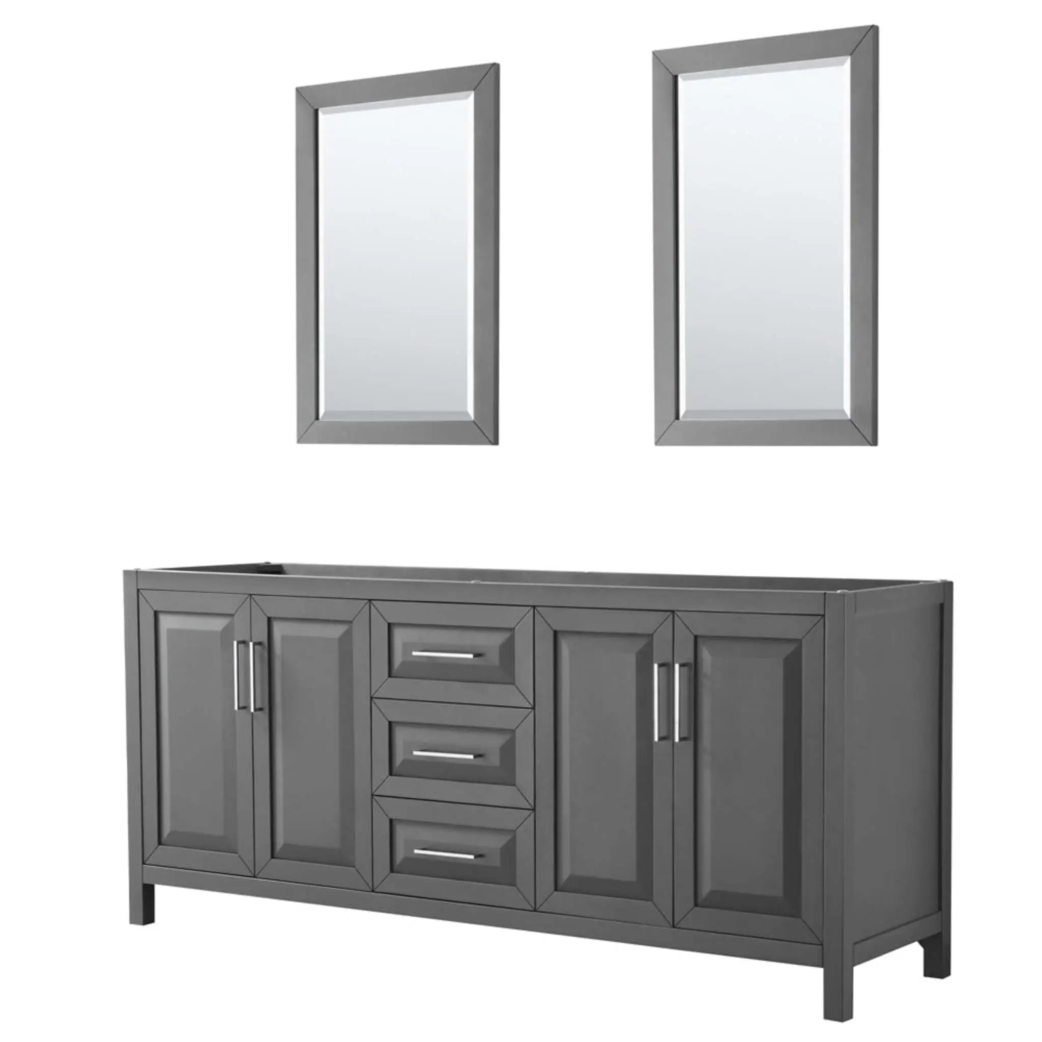 80" Daria Double Bathroom Vanity in Dark Gray with Polished Chrome Trim & 24" Mirror by Wyndham