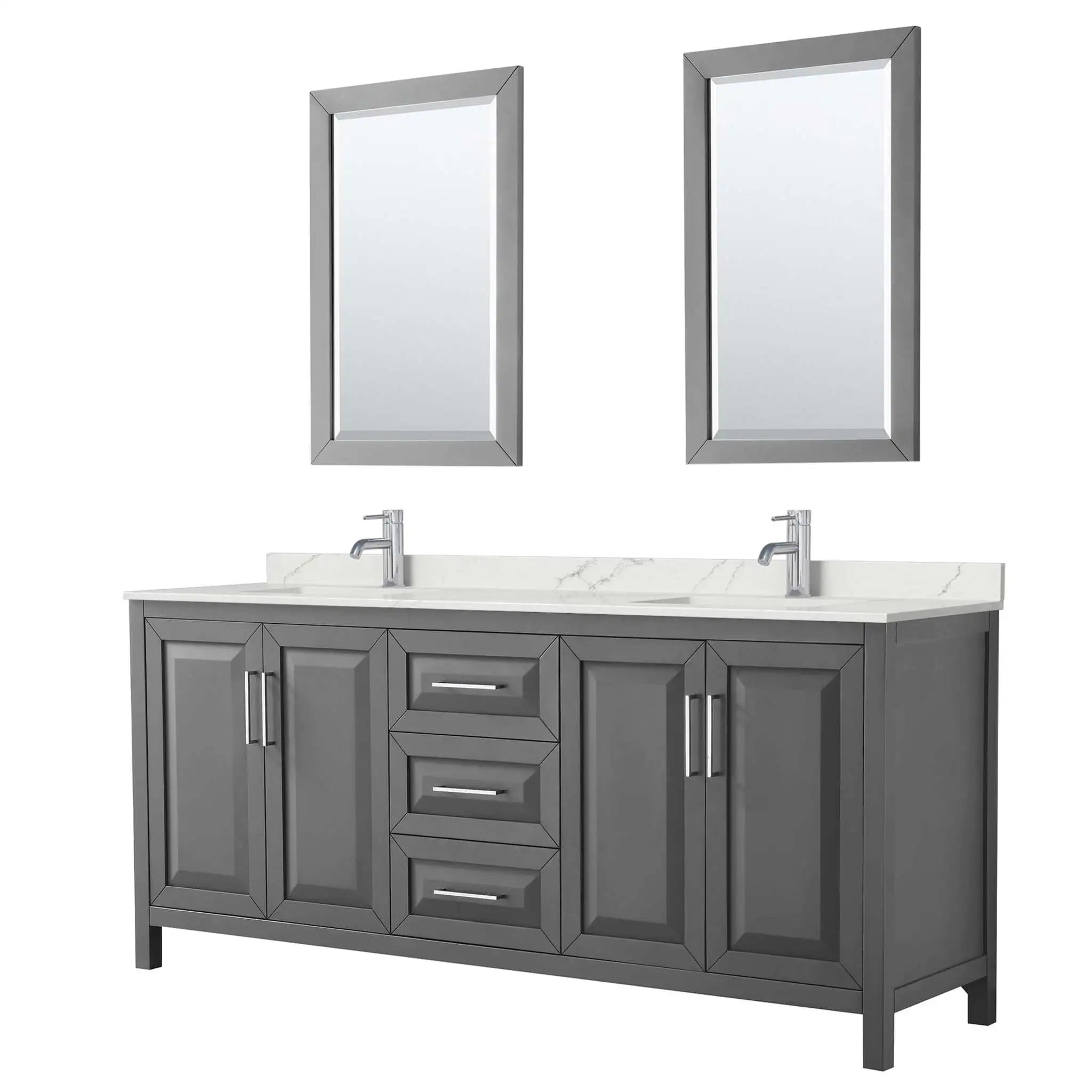 80" Daria Double Bathroom Vanity in Dark Gray with Polished Chrome Trim & 24" Mirror by Wyndham