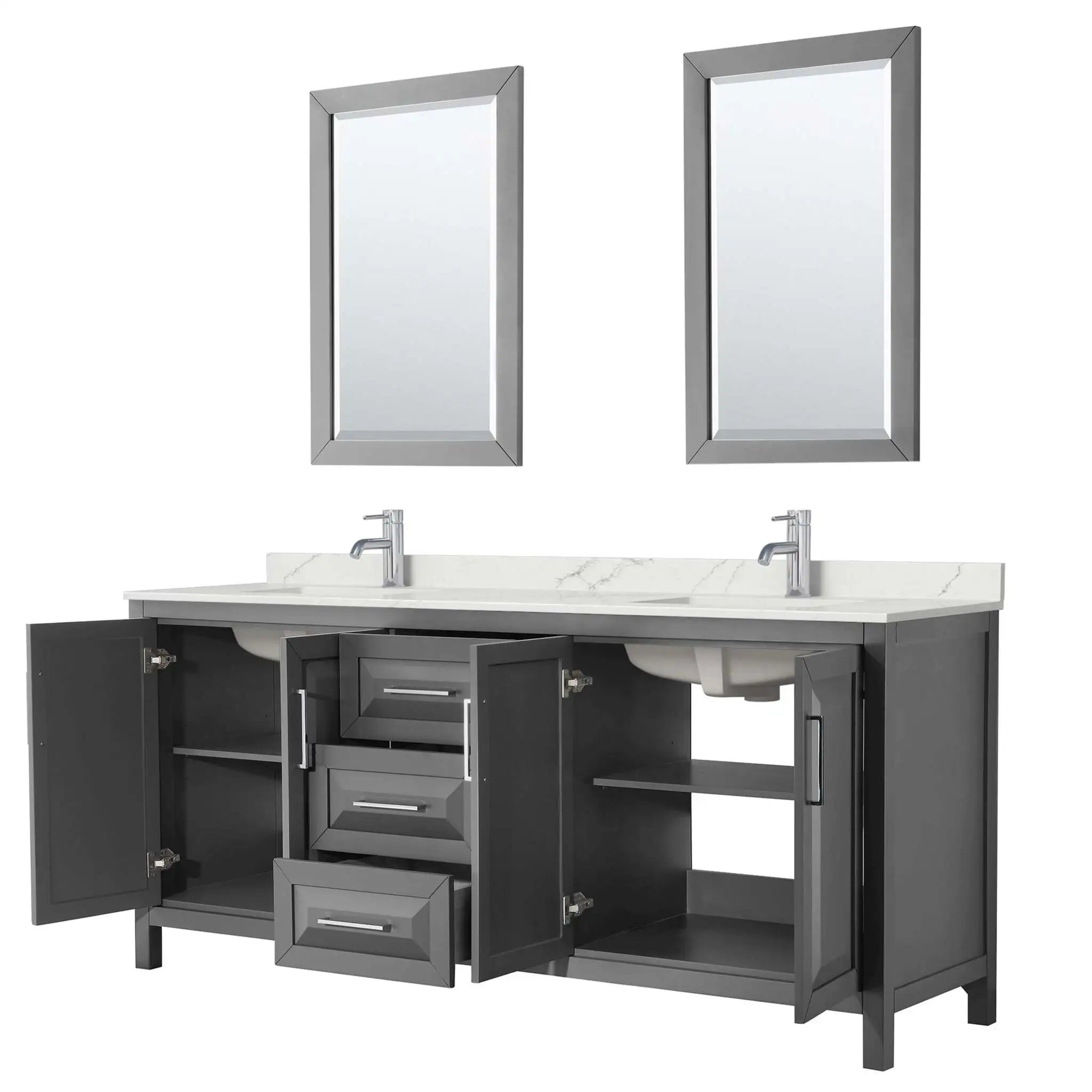 80" Daria Double Bathroom Vanity in Dark Gray with Polished Chrome Trim & 24" Mirror by Wyndham