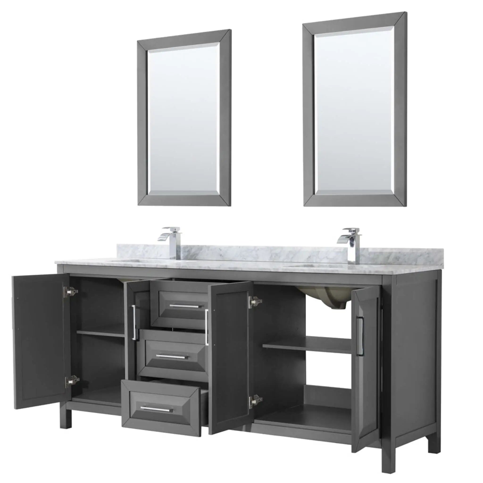 80" Daria Double Bathroom Vanity in Dark Gray with Polished Chrome Trim & 24" Mirror by Wyndham