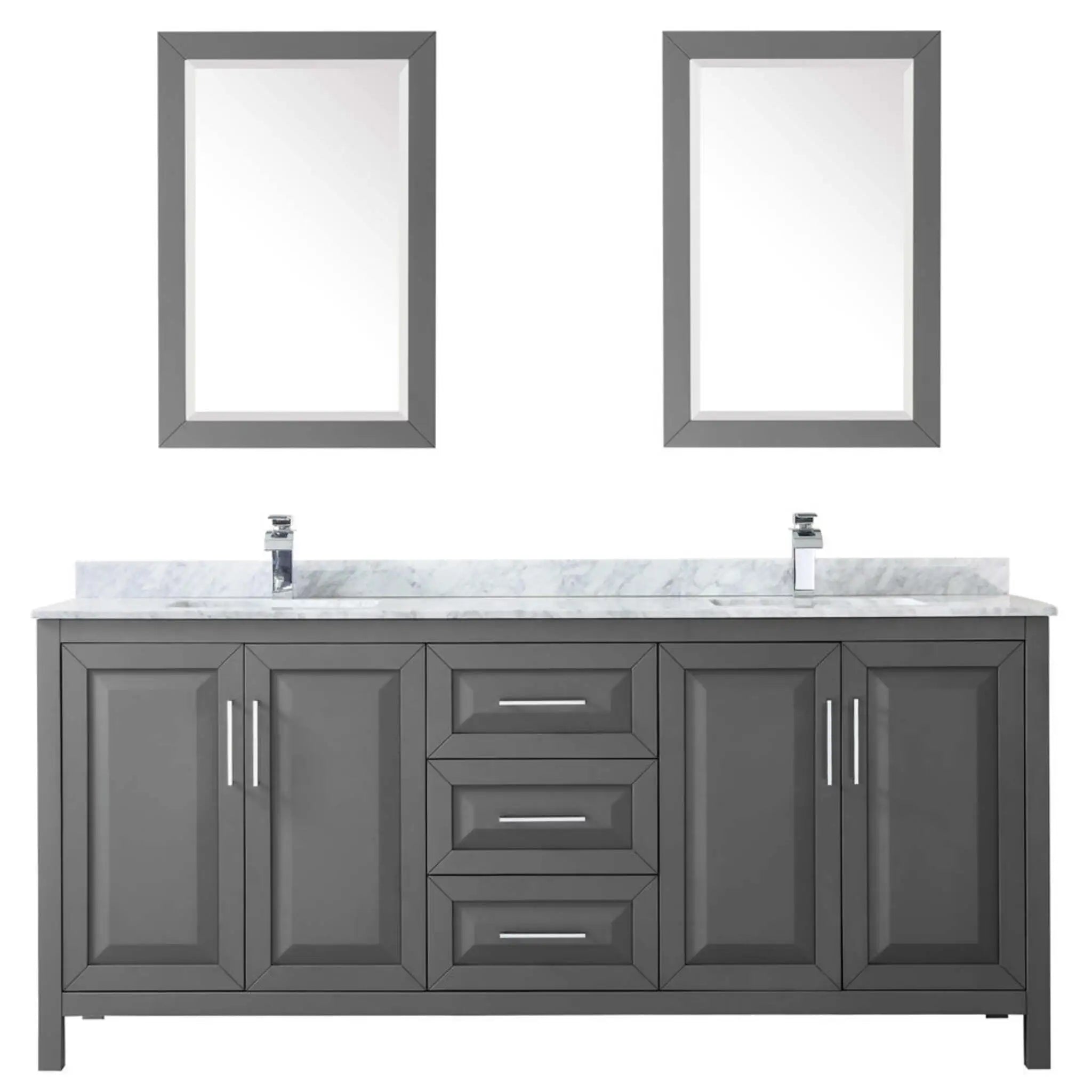 80" Daria Double Bathroom Vanity in Dark Gray with Polished Chrome Trim & 24" Mirror by Wyndham