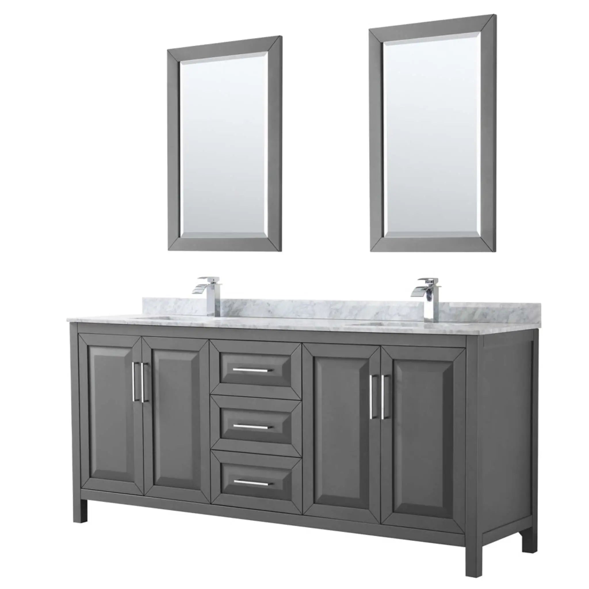 80" Daria Double Bathroom Vanity in Dark Gray with Polished Chrome Trim & 24" Mirror by Wyndham