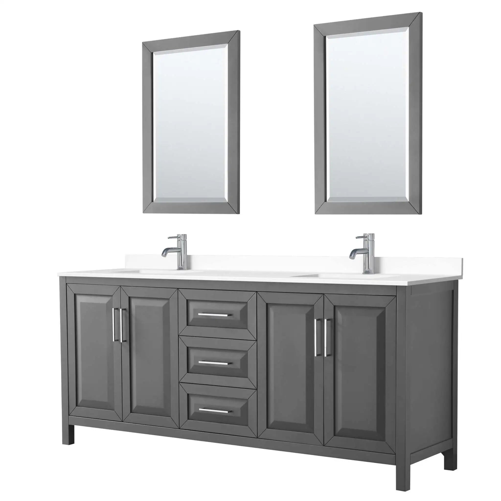 80" Daria Double Bathroom Vanity in Dark Gray with Polished Chrome Trim & 24" Mirror by Wyndham
