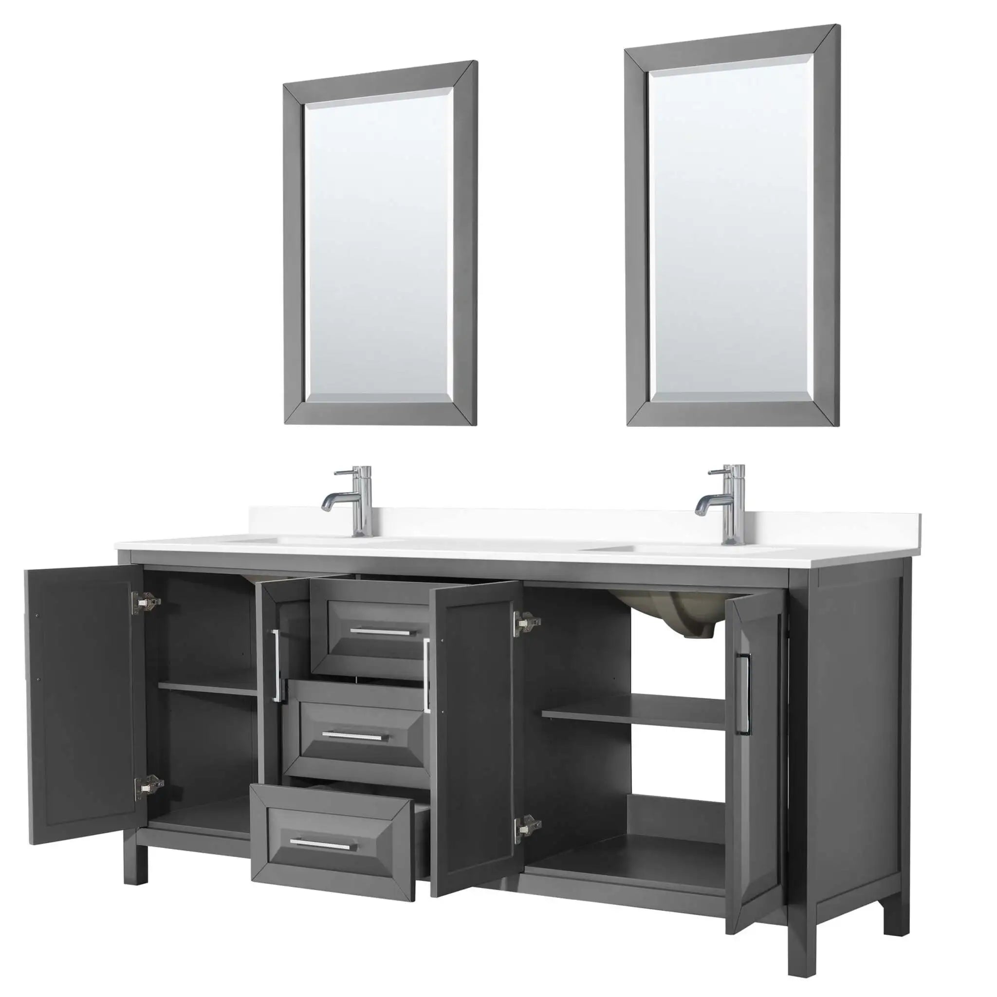 80" Daria Double Bathroom Vanity in Dark Gray with Polished Chrome Trim & 24" Mirror by Wyndham