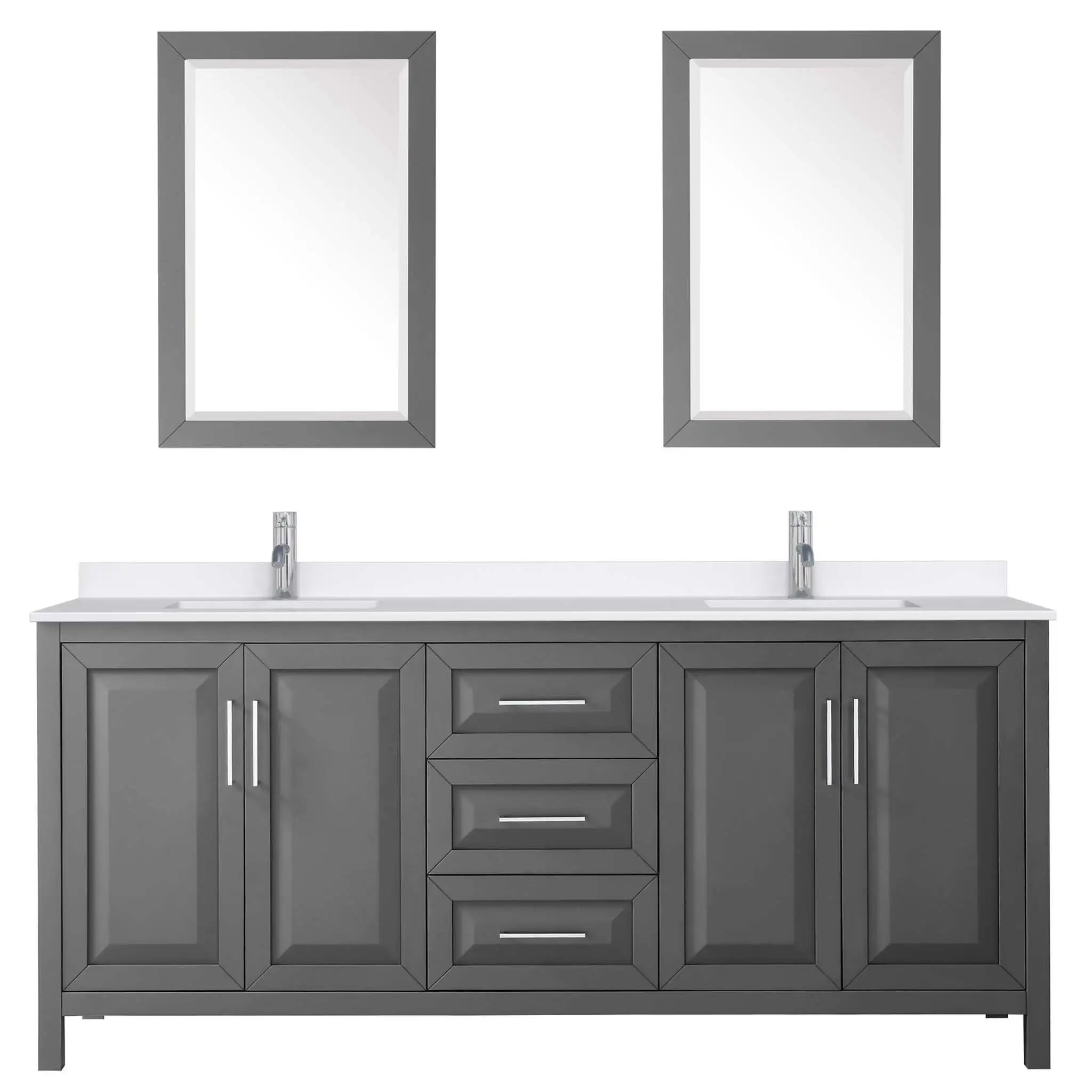 80" Daria Double Bathroom Vanity in Dark Gray with Polished Chrome Trim & 24" Mirror by Wyndham