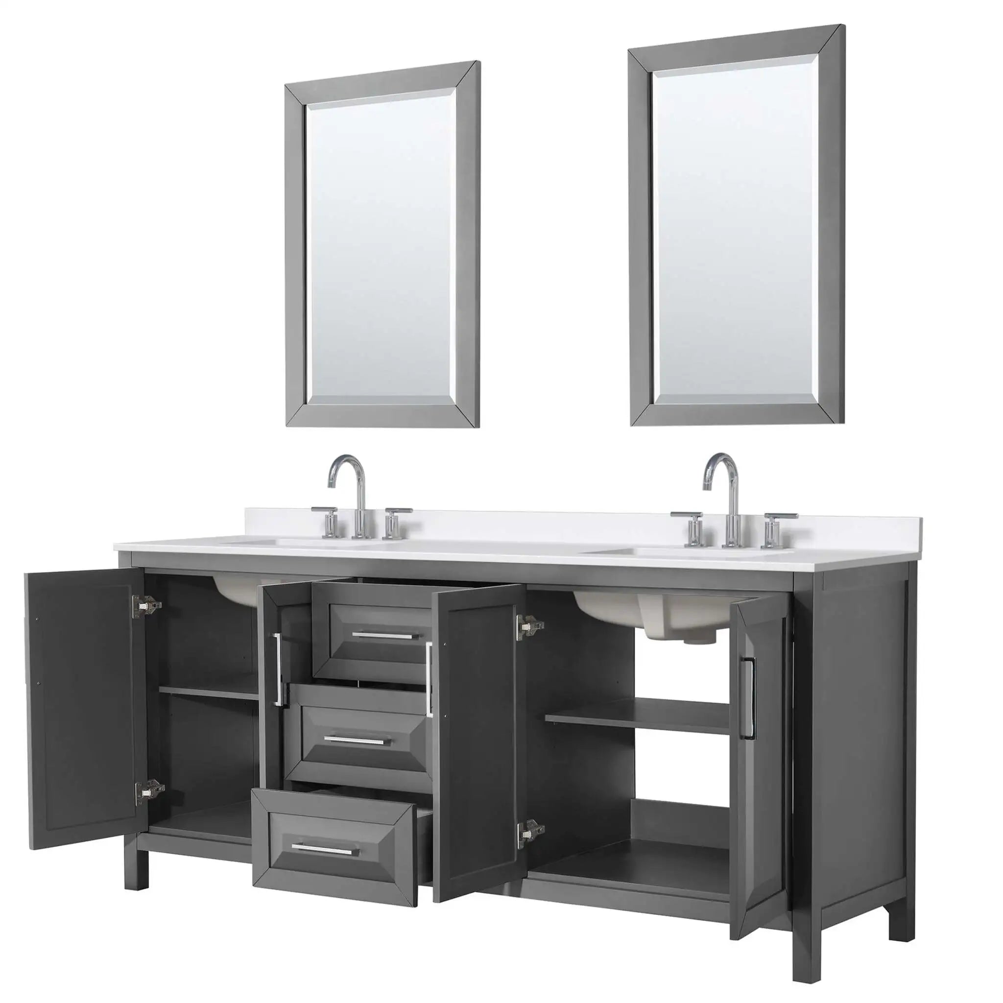 80" Daria Double Bathroom Vanity in Dark Gray with Polished Chrome Trim & 24" Mirror by Wyndham