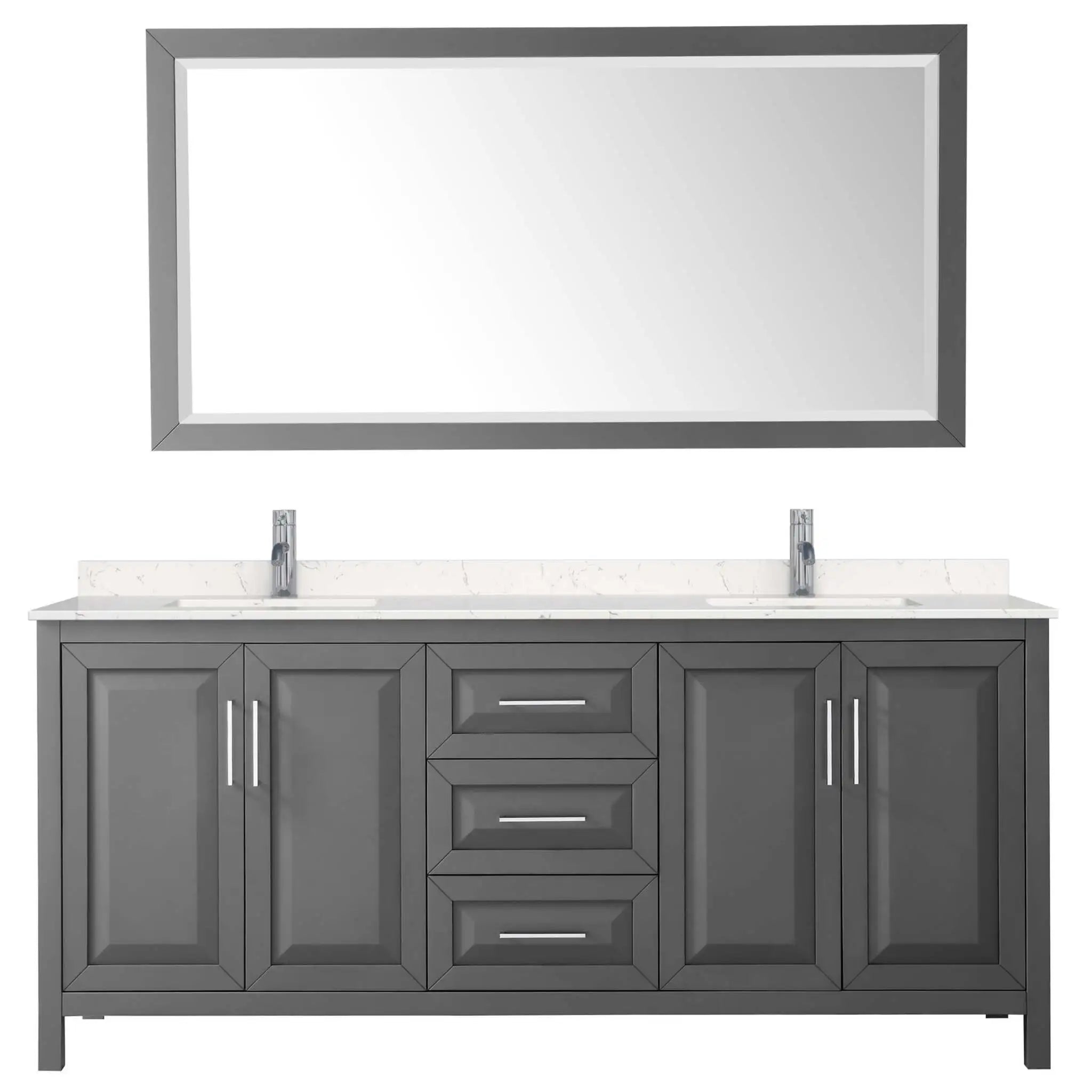 80" Daria Double Bathroom Vanity in Dark Gray with Polished Chrome Trim & 70" Mirror by Wyndham