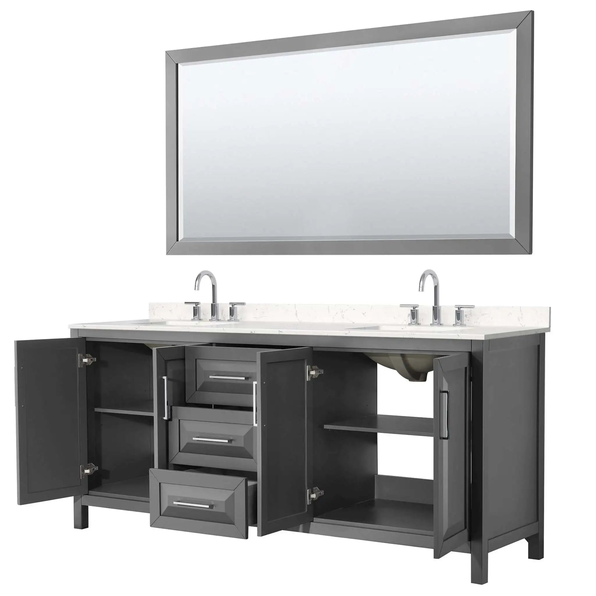 80" Daria Double Bathroom Vanity in Dark Gray with Polished Chrome Trim & 70" Mirror by Wyndham