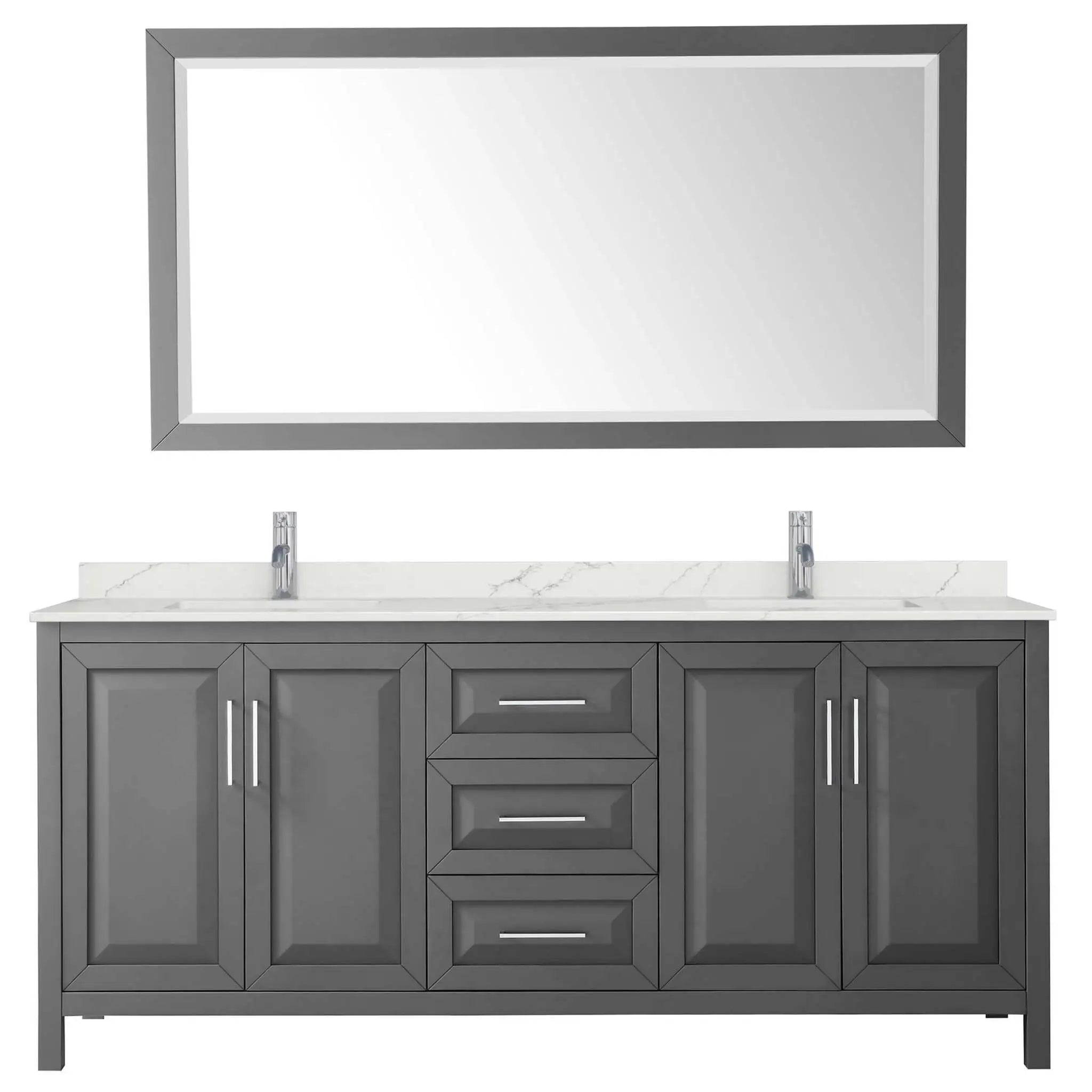 80" Daria Double Bathroom Vanity in Dark Gray with Polished Chrome Trim & 70" Mirror by Wyndham