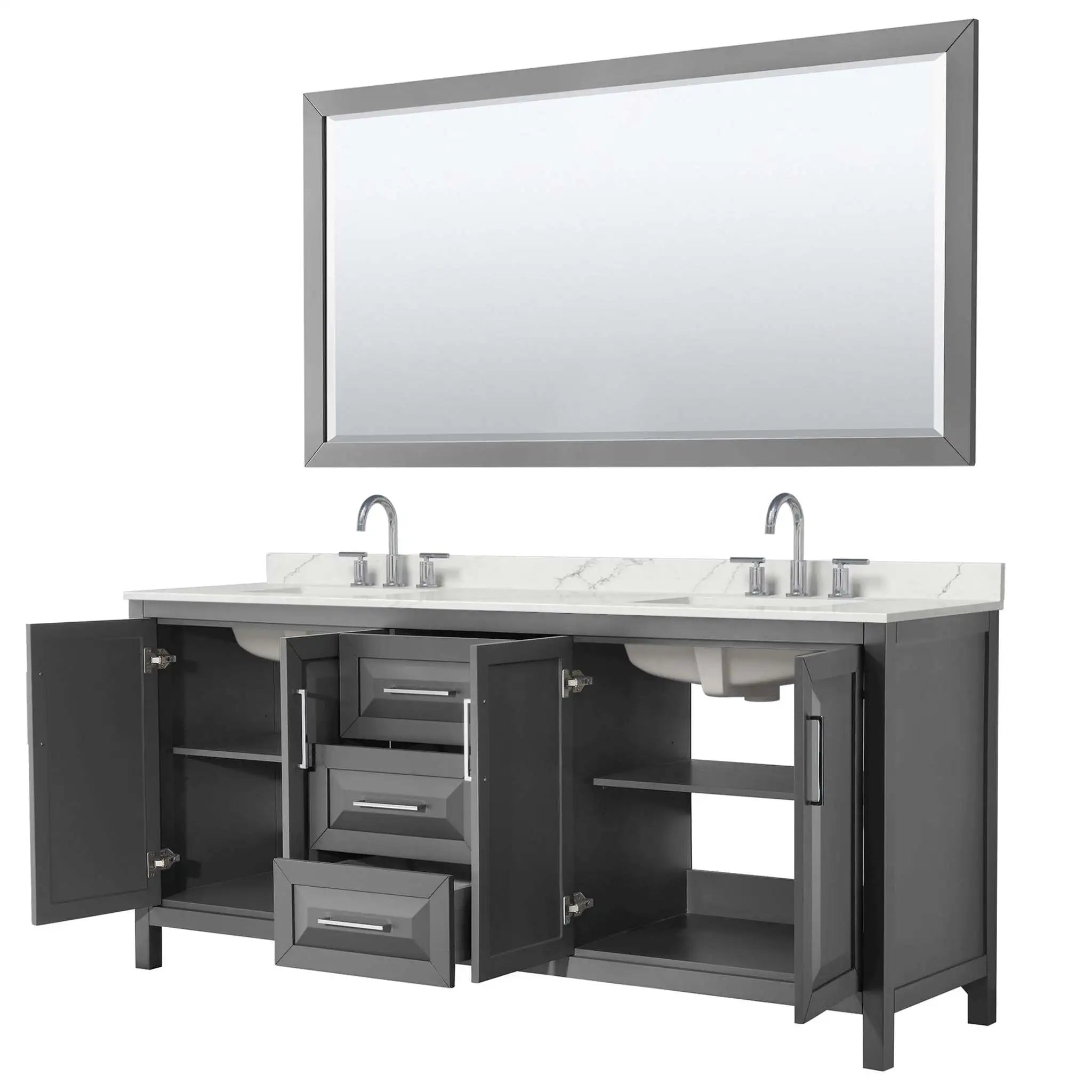 80" Daria Double Bathroom Vanity in Dark Gray with Polished Chrome Trim & 70" Mirror by Wyndham