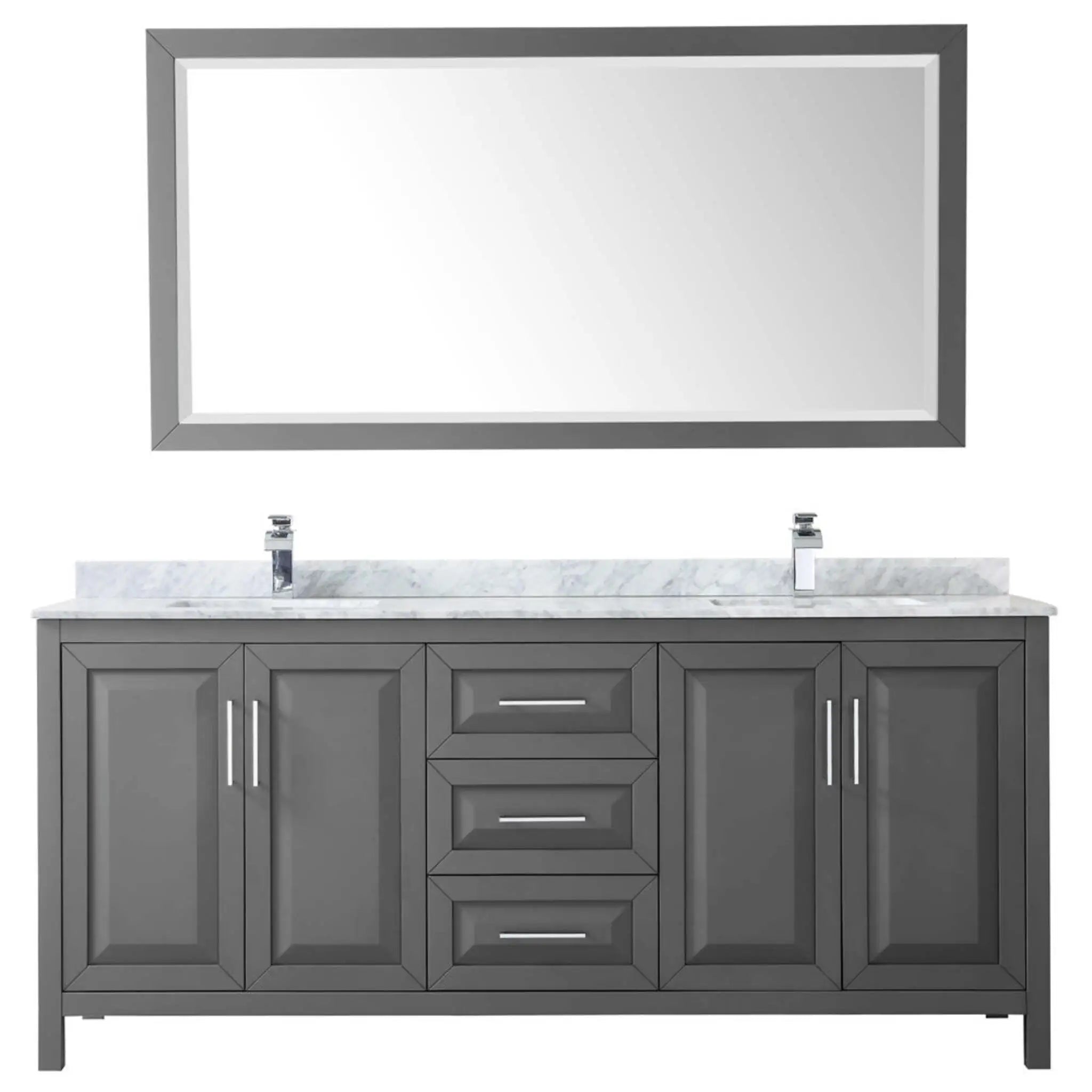 80" Daria Double Bathroom Vanity in Dark Gray with Polished Chrome Trim & 70" Mirror by Wyndham